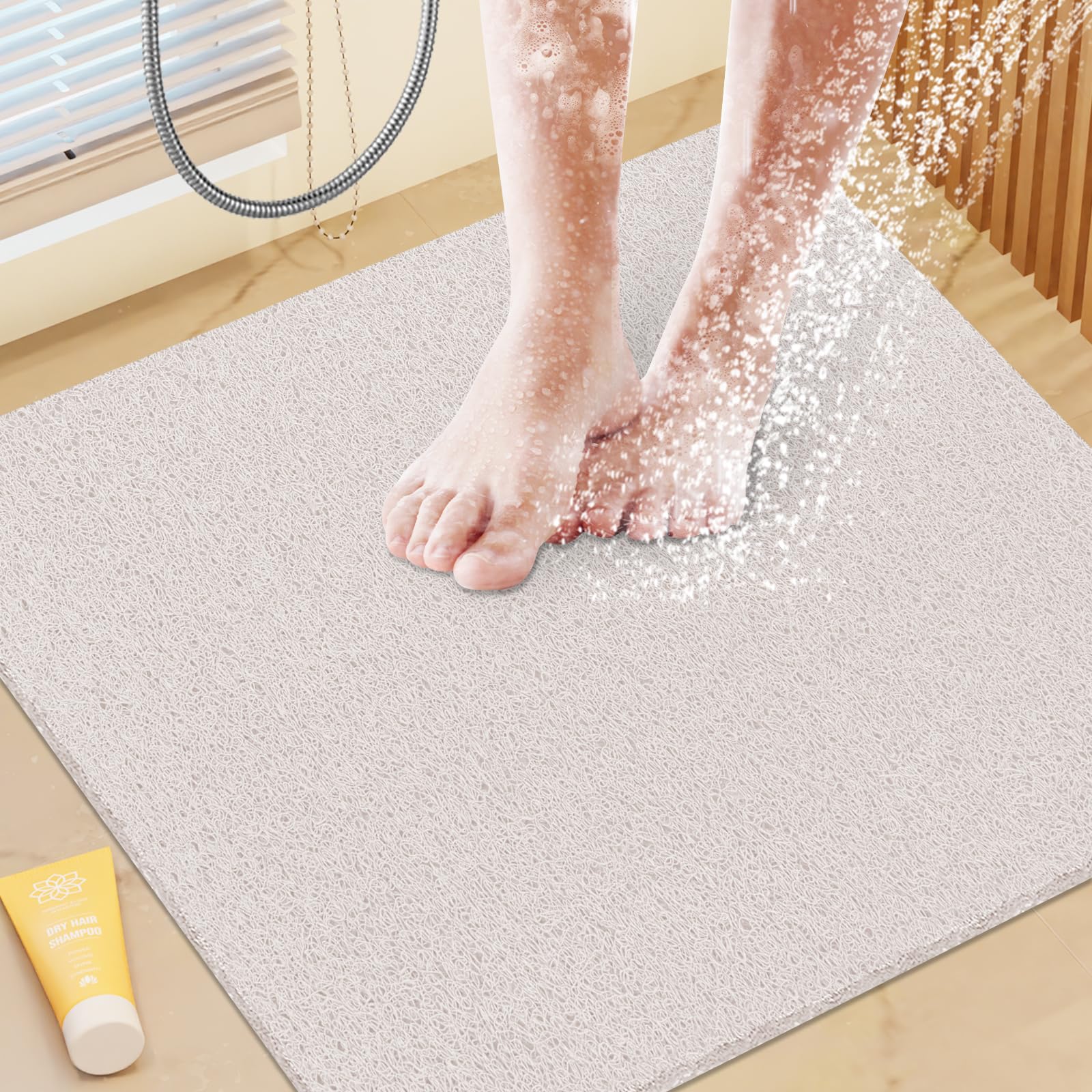 PVC Loofah Shower/Bathtub Mat Non-Slip, 24x16 inch, Soft Tub Mat with Drain, for Tub and Bathroom,Quick Drying,Grey
