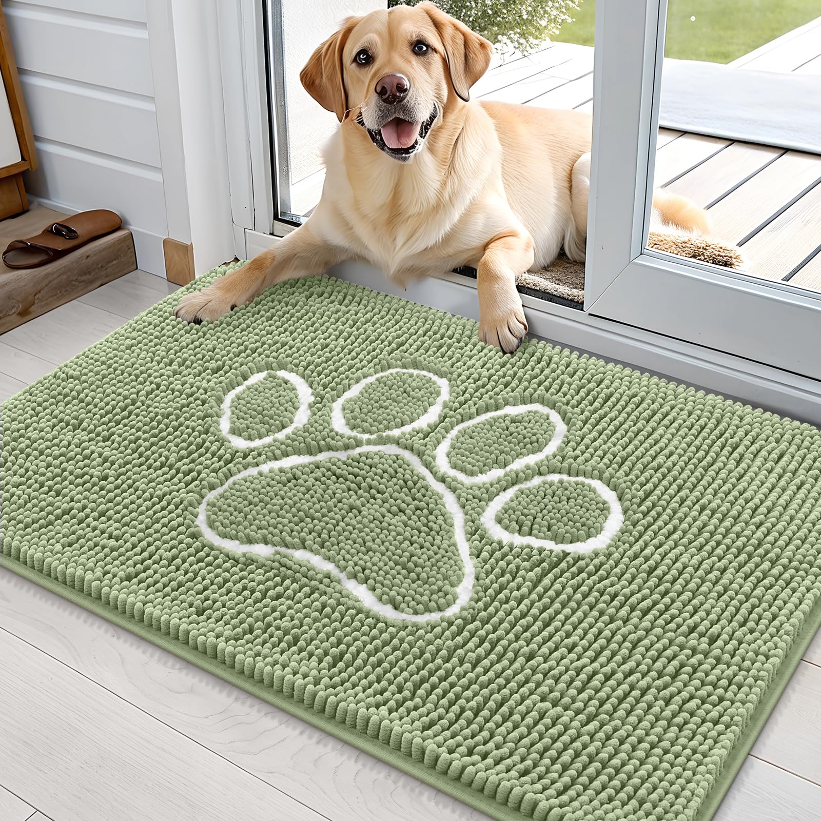 OLANLY Dog Door Mat for Muddy Paws 30x20, Absorbs Moisture and Dirt, Absorbent Non-Slip Washable Doormat, Quick Dry Chenille Mud Mat for Dogs, Entry Indoor Entryway Carpet for Inside Floor, Grey