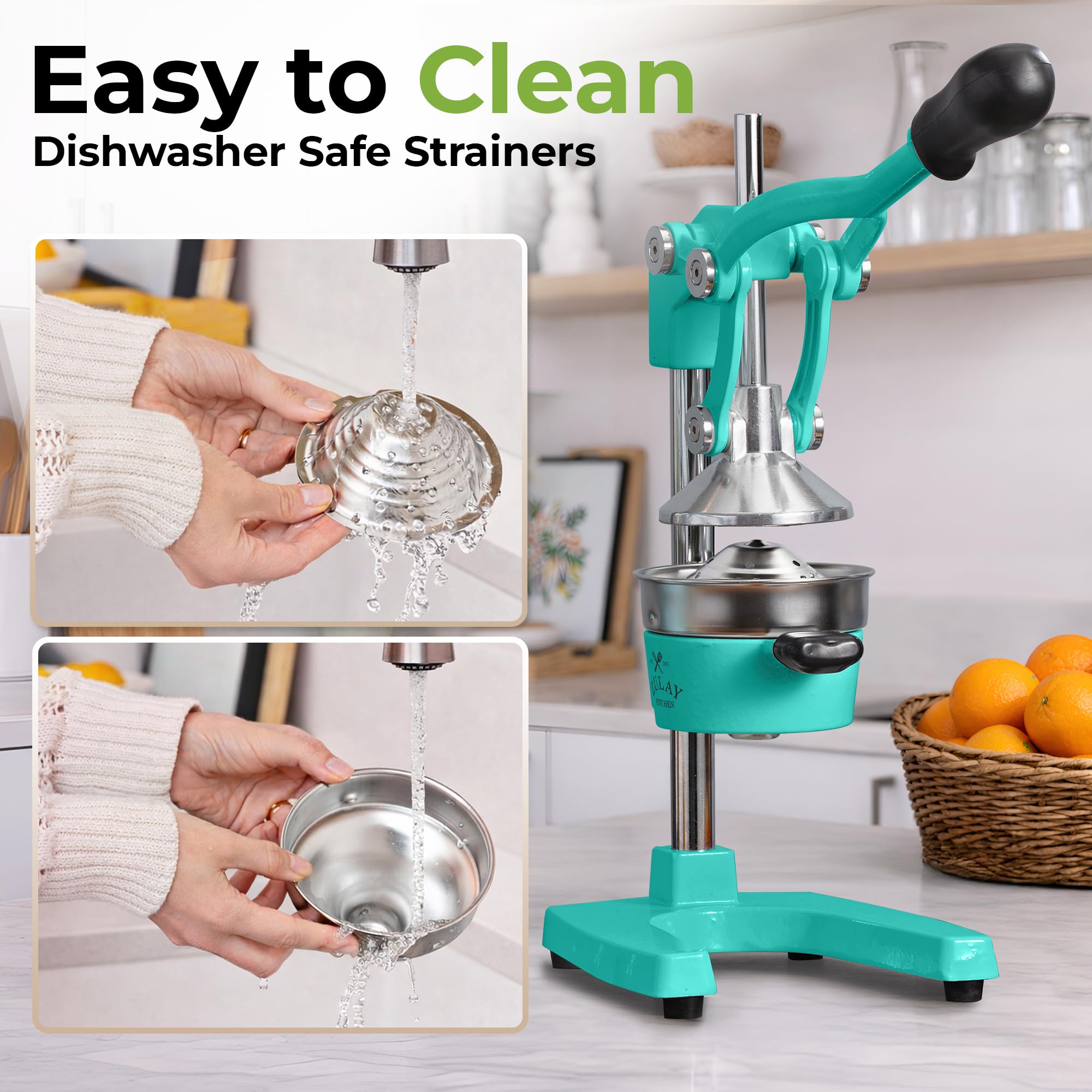 Zulay Kitchen Cast Iron Juicer - Easy-to-Clean Heavy-Duty Manual Juicer, Professional Citrus Juicer - Stainless Steel Lemon Squeezer - Manual Citrus Press & Orange Squeezer - Orange Juicer (Black)