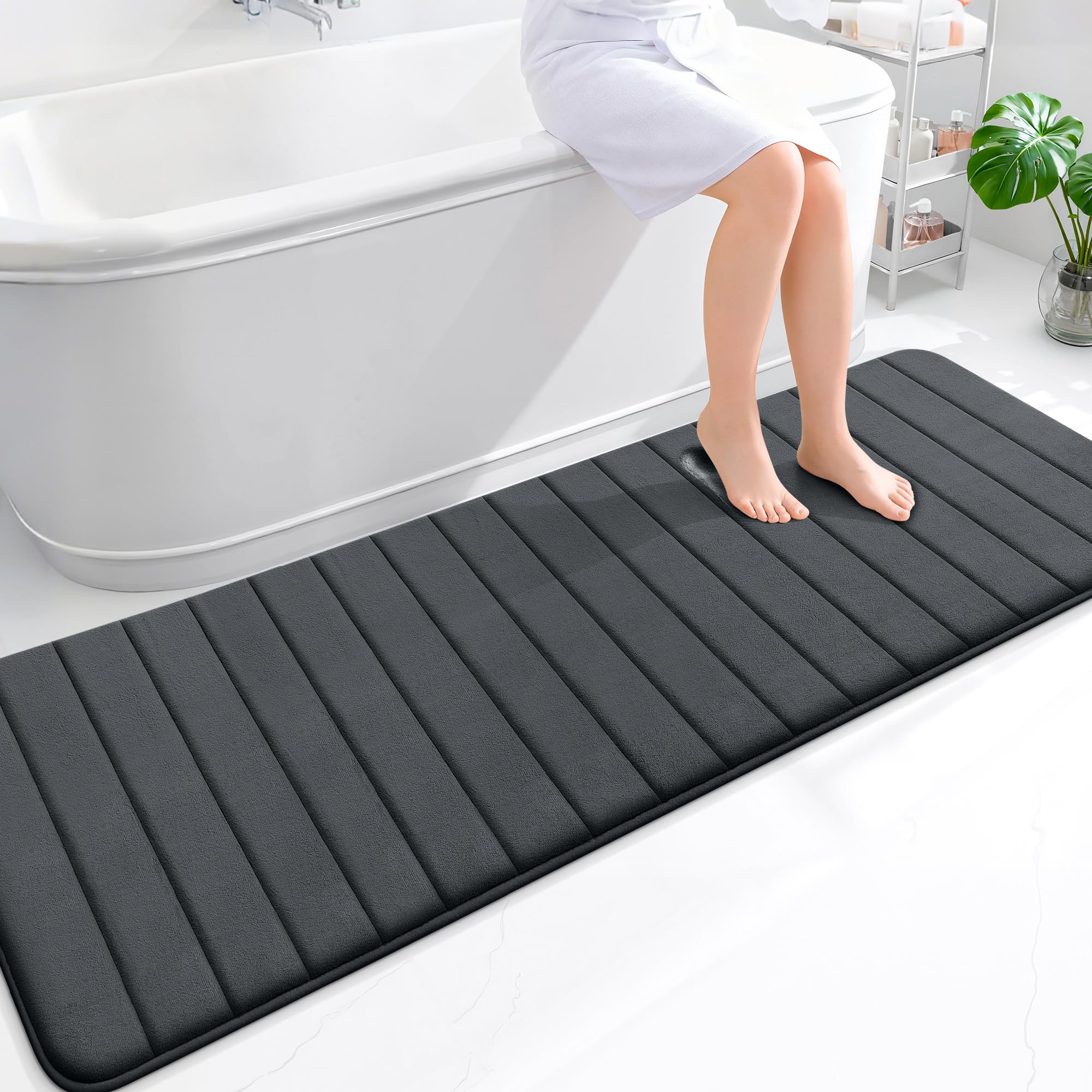 OLANLY Memory Foam Bath Mat 30x20, Super Soft Absorbent Bathroom Rugs, Quick Dry, Machine Washable Shower Floor Rugs, Bathmat Carpet, Bathroom Home Decor Accessories, Grey