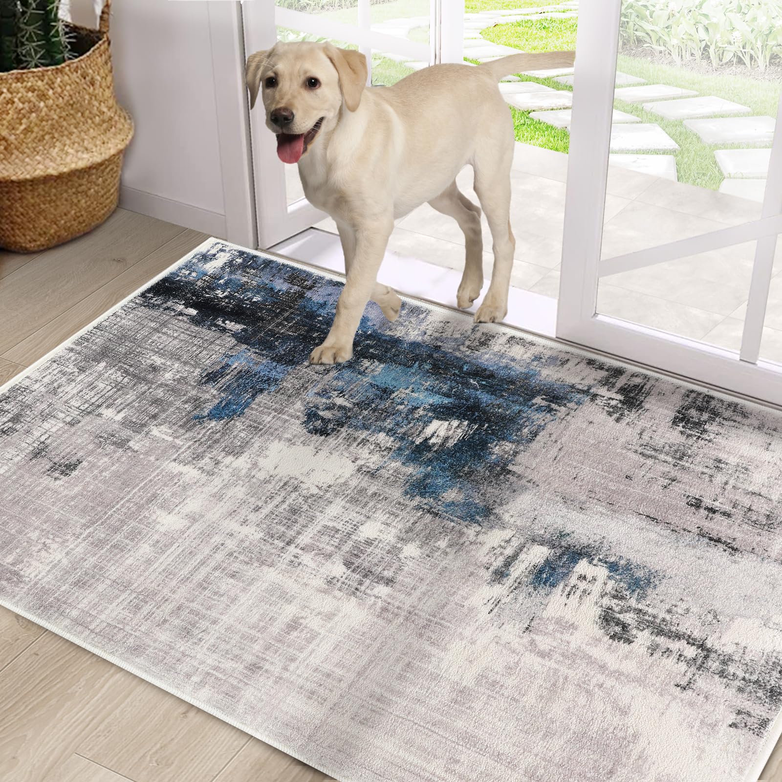 CRISTGEE Door Mat, Front Indoor Door Mat Faux Wool Non-Slip Entryway Rug Absorbent Abstract Throw Rug for Indoor Entrance Hallway Laundry Room, High Traffic Areas, 20X32 Inches, Gray Washable