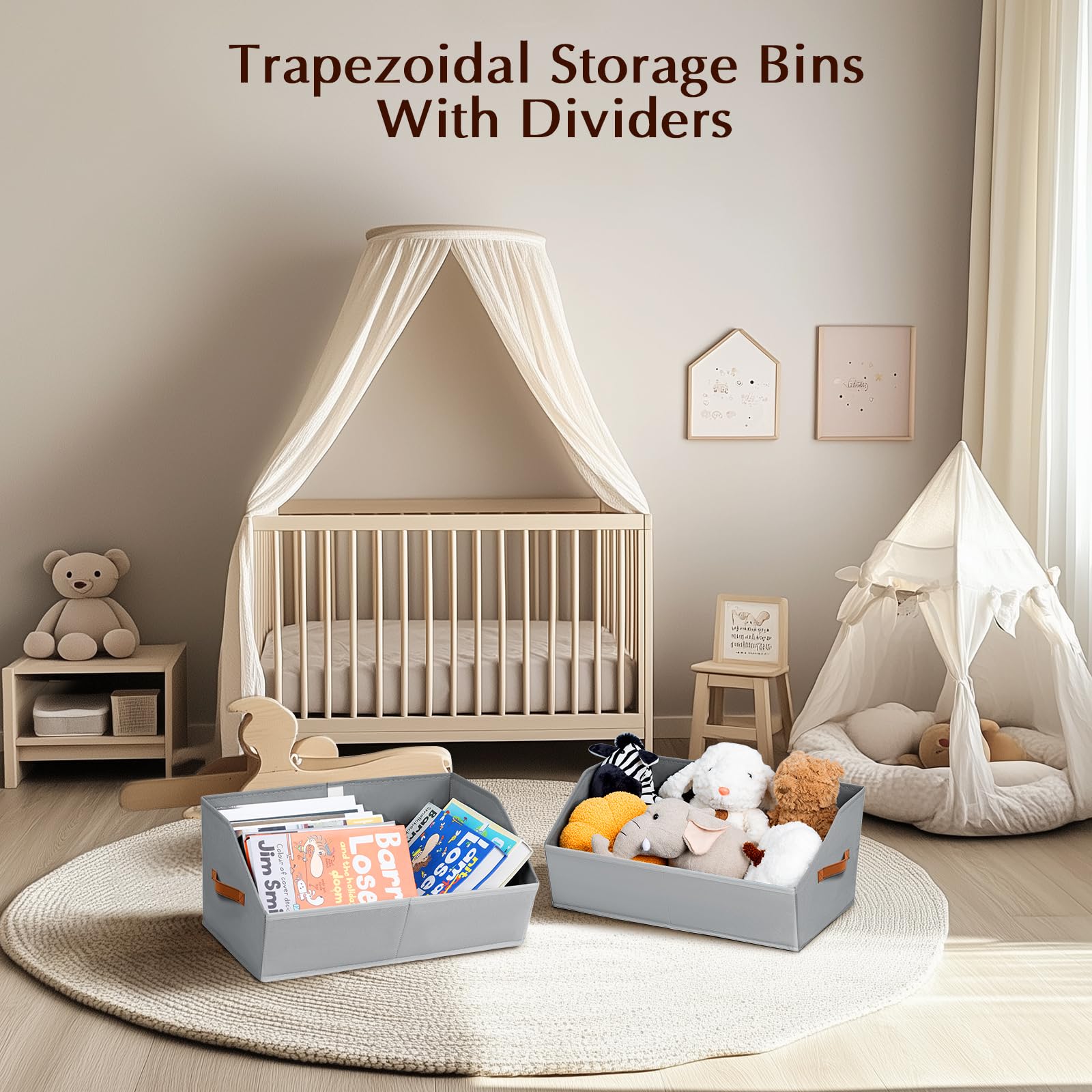 Homsorout Closet Organizers and Storage Bins - 8 Pack Collapsible Divided Trapezoidal Cube Storage Bins Baskets with Orange Handle for Organizing Clothes Blankets, Toys, Books, Towels(Beige)