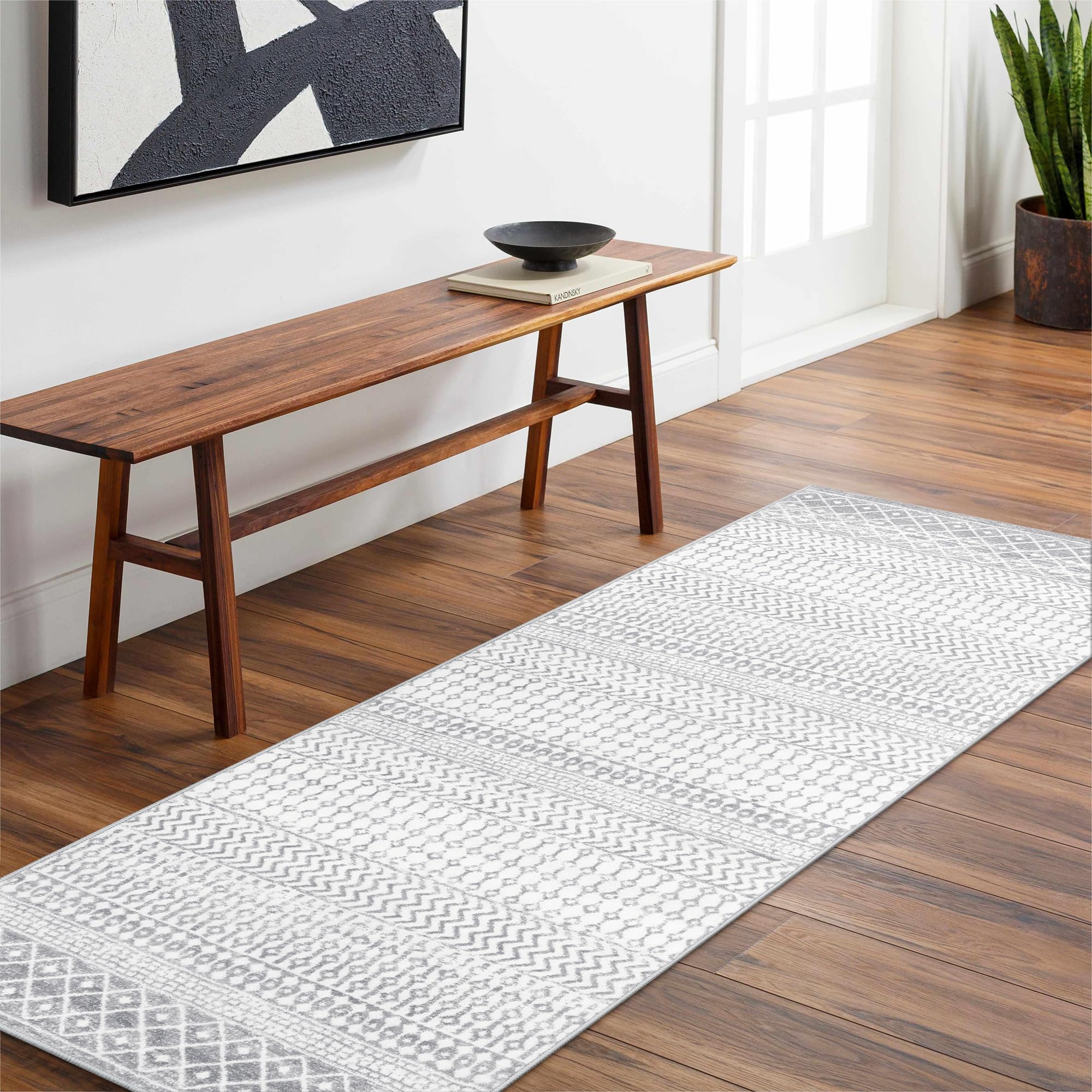 Moroccan Washable Rugs, 2x3 Light Grey Rug Non-Slip Small Distressed Entryway Rugs, Soft Low-Pile Bedroom Rug Indoor Doormat Carpet for Entryway Kitchen Bathroom