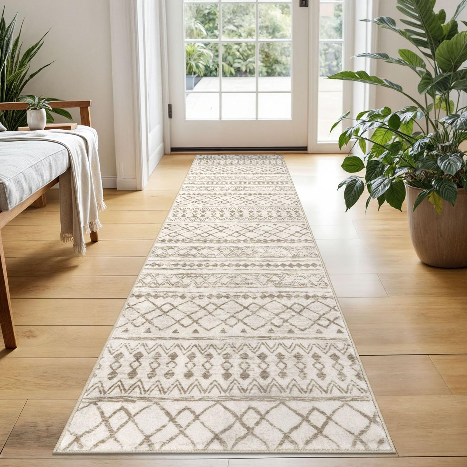 KUTA Washable Non-Slip Rugs for Entryway 2x3, Grey Moroccan Boho Small Area Rug, Ultra Soft Vintage Geometric Low-Pile Indoor Door Mat Floor Carpet for Indoor, Entrance, Kitchen, Bathroom, Bedroom