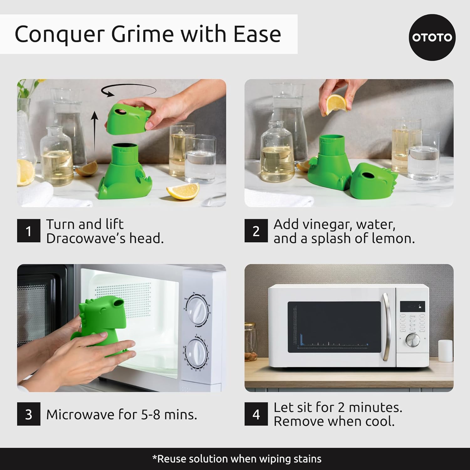 OTOTO NEW Dracowave Microwave Cleaner - Dragon Microwave Steam Cleaner, Cleans Grime in Minutes with Water and Vinegar - Cute Kitchen Gifts Accessories, Funny Kitchen Gadgets, White Elephant Gifts