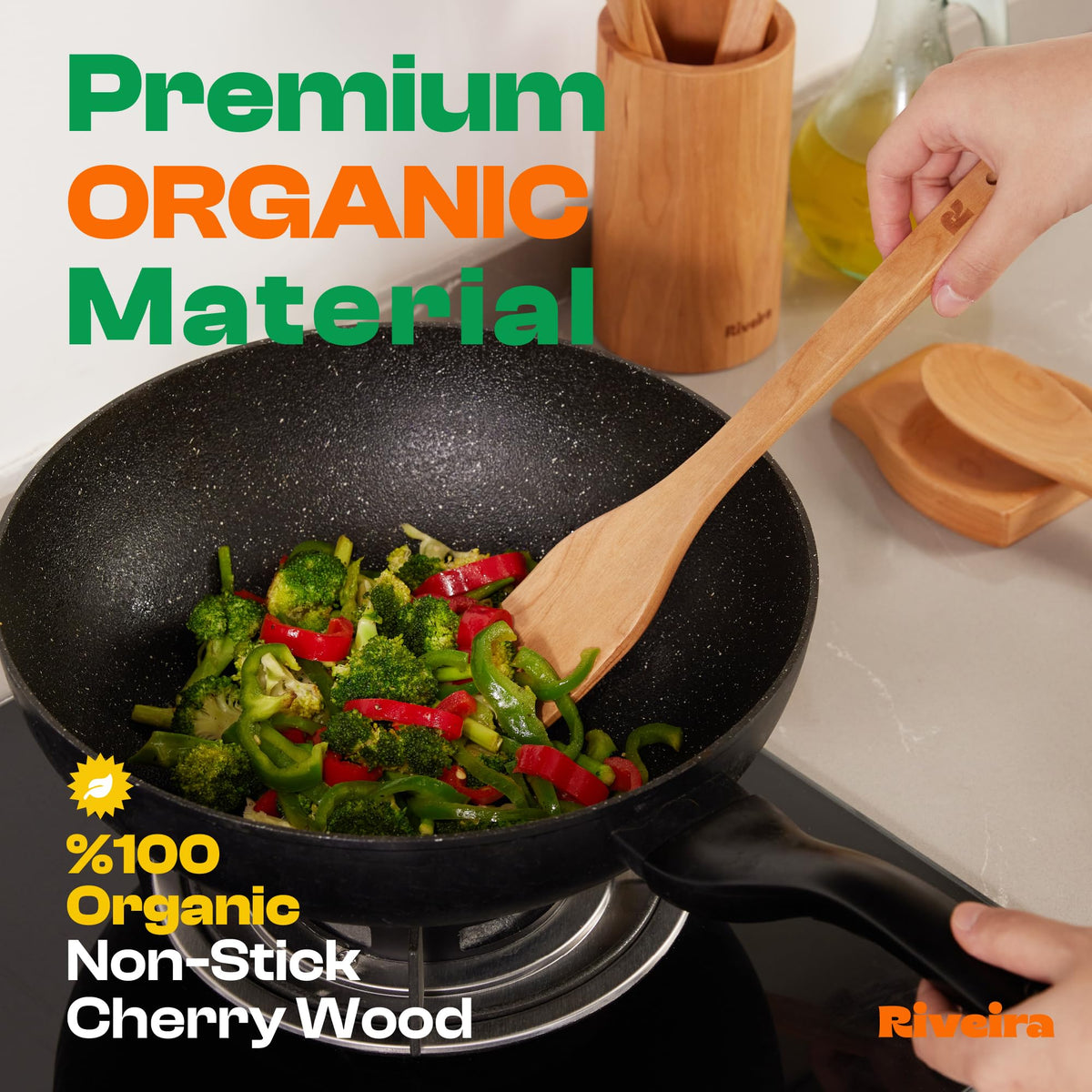 Riveira Dark Bamboo Wooden Spoons for Cooking 6-Piece, Apartment Essentials Wood Spatula Spoon Nonstick Kitchen Utensil Set Premium Quality Housewarming Gifts for Everyday Use