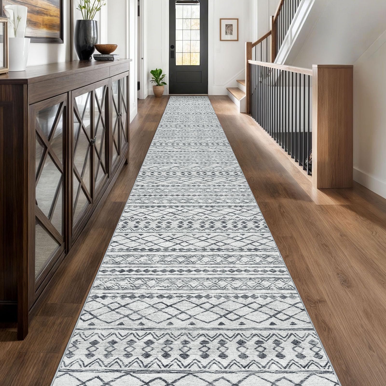 KUTA Washable Non-Slip Rugs for Entryway 2x3, Grey Moroccan Boho Small Area Rug, Ultra Soft Vintage Geometric Low-Pile Indoor Door Mat Floor Carpet for Indoor, Entrance, Kitchen, Bathroom, Bedroom