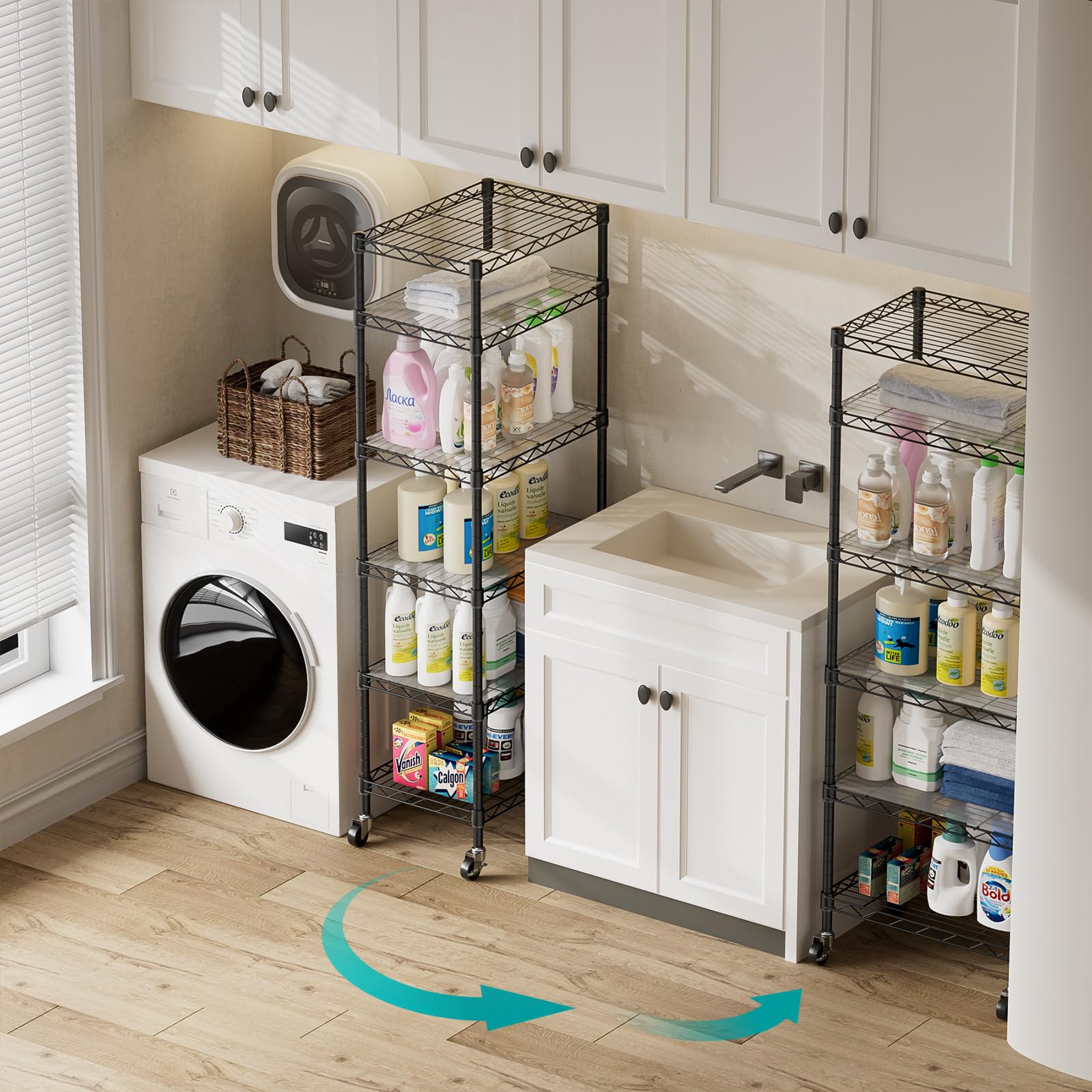 SINGAYE 3 Small Shelves Storage Shelf Wire Shelving Unit Metal Shelf Adjustable Organizers Storage Shelving with Wheels for Bathroom Laundry Room Kitchen Pantry11.5”D x 17.5”W x 30.5”H White