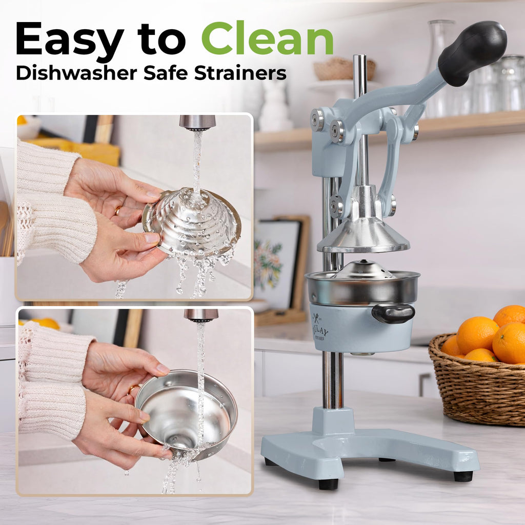 Zulay Kitchen Cast Iron Juicer - Easy-to-Clean Heavy-Duty Manual Juicer, Professional Citrus Juicer - Stainless Steel Lemon Squeezer - Manual Citrus Press & Orange Squeezer - Orange Juicer (Black)