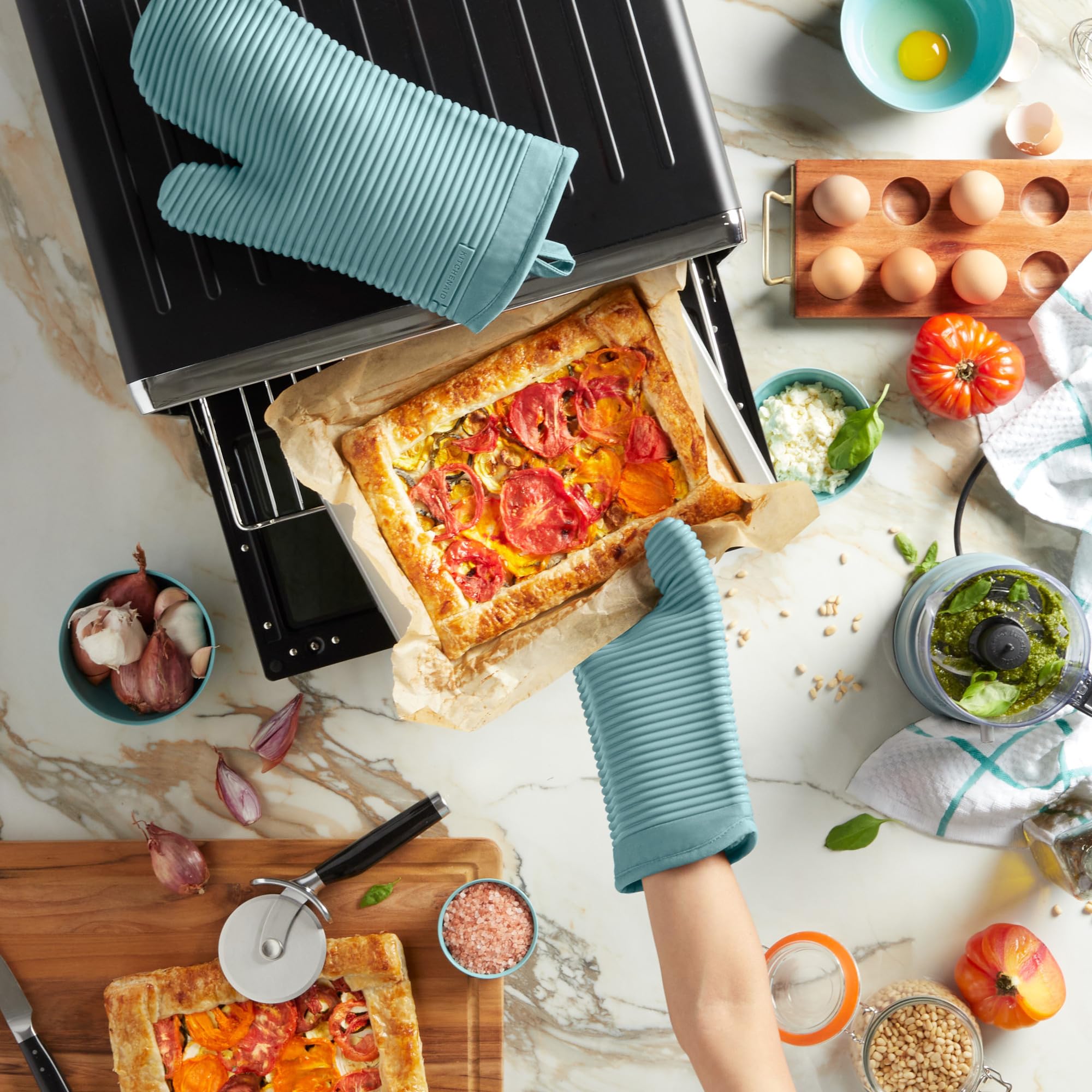 KITCHENAID Ribbed Soft Silicone Oven Mitt 2-Pack Set, 7.5"x13", Milkshake