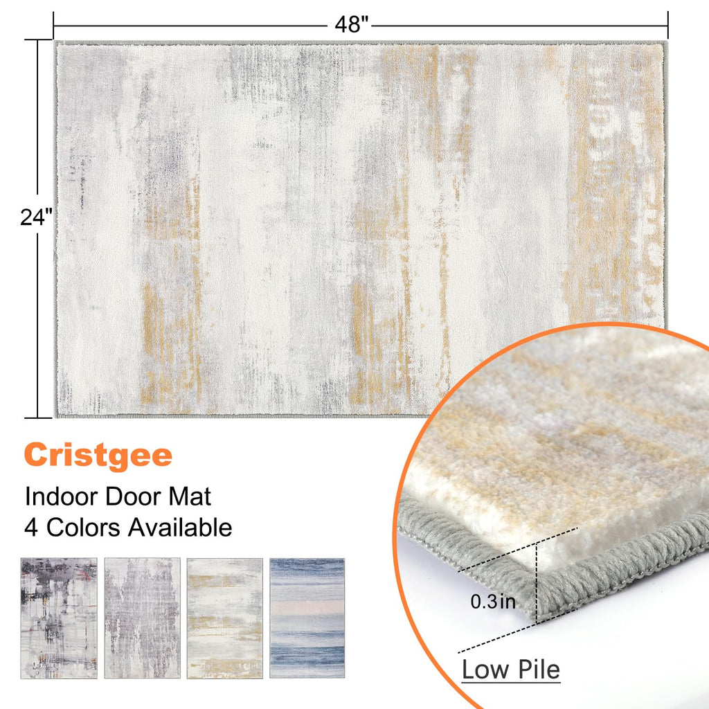 CRISTGEE Door Mat, Front Indoor Door Mat Faux Wool Non-Slip Entryway Rug Absorbent Abstract Throw Rug for Indoor Entrance Hallway Laundry Room, High Traffic Areas, 20X32 Inches, Gray Washable