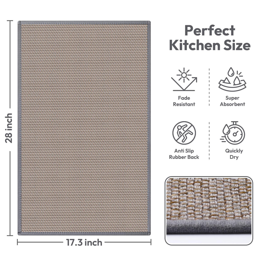 Kitchen Mats for Floor, Kitchen Rug, Nonskid, Washable, Absorbent Kitchen Runner Rug for in Front of Sink, Entryway, Rubber Backing Indoor Door Mat, Farmhouse Style Standing Mat, 17.3"x28", Grey
