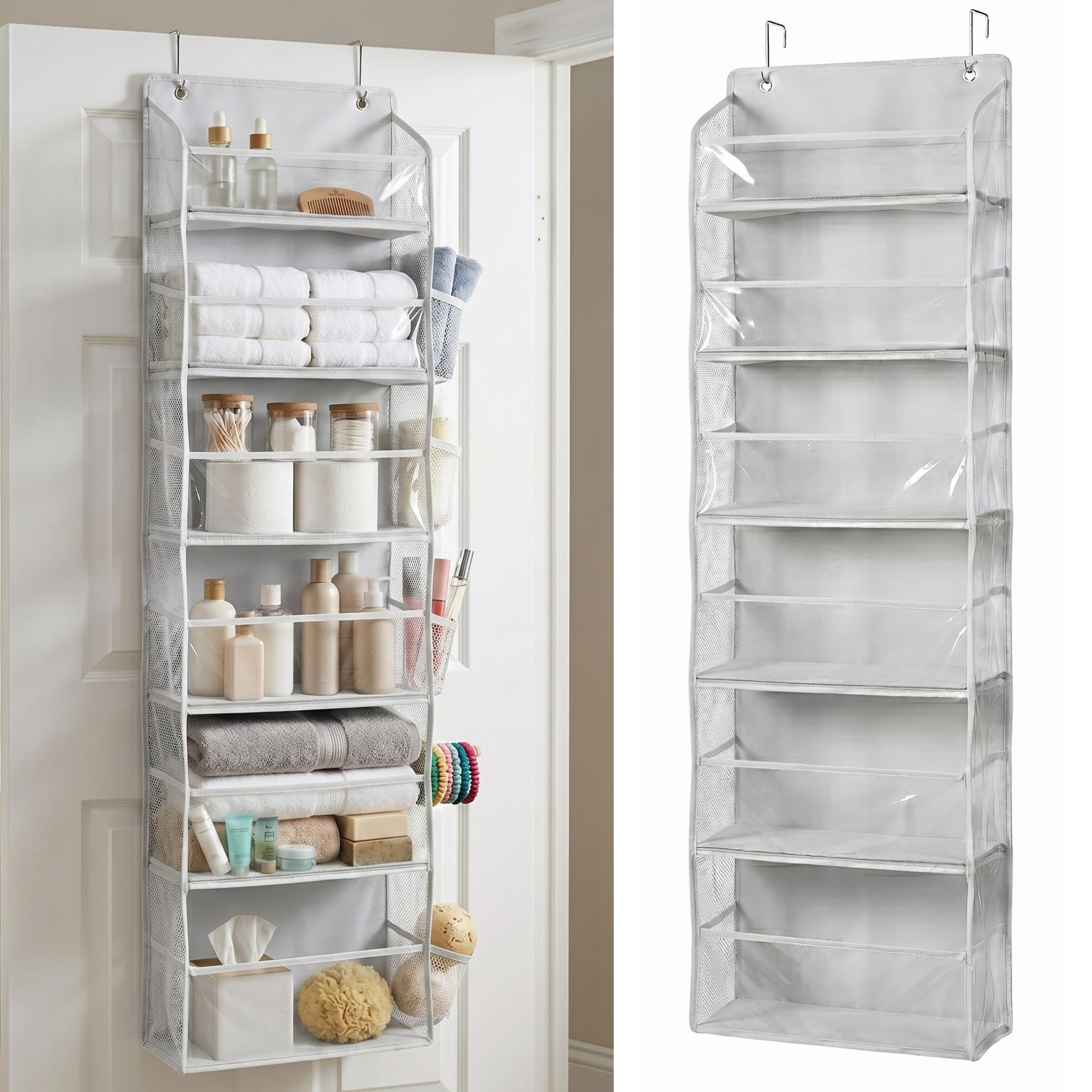 HOMELUX THEORY UPGRADED 6 Tiers Over The Door Organizer Hanging - 100D EXTRA THICK & 50lbs HUGE CAPACITY, 12 Side Mesh Pockets Over The Door Shoe Organizer, Hanging Closet Organizer (Ivory, 1pc)