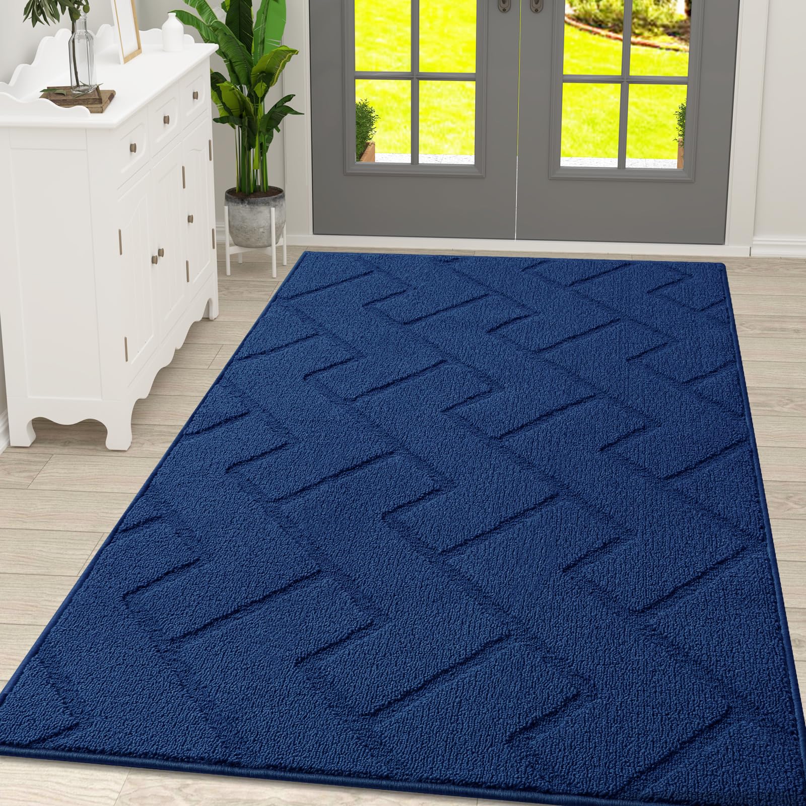 OLANLY Indoor Door Mat, 32x20, Dirt Resistant and Absorbent, Sturdy Non-Slip Rubber Backing, Easy to Clean, Washable Low-Profile Doormat for Entryway, Grey