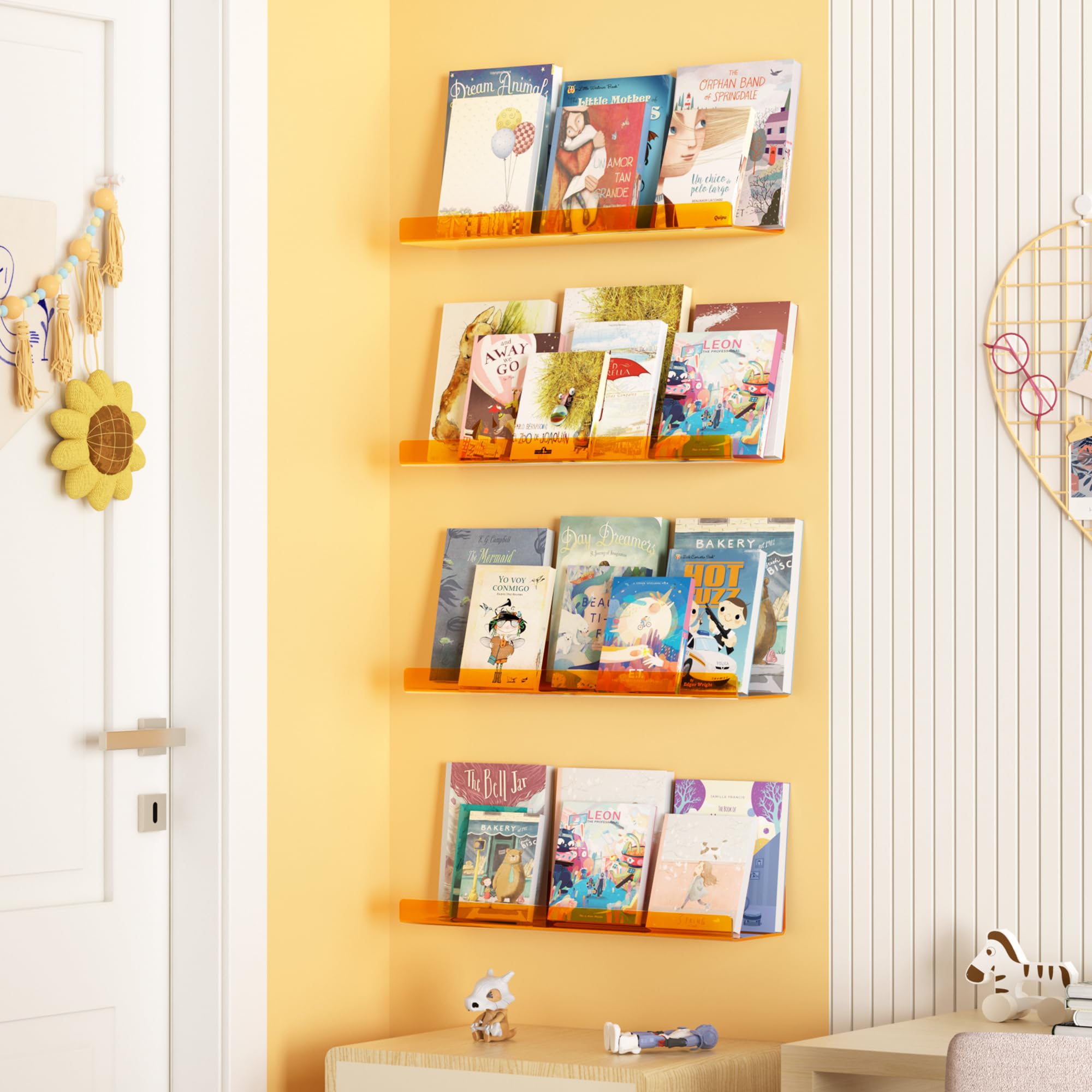 upsimples Acrylic Shelves for Bathroom Storage, 15" Floating Shelves Wall Organizer for Perfume, Make up, Skincare, Kids Bookshelf for Bedroom, Nursery, Living Room Decor, Clear, 4 Pack