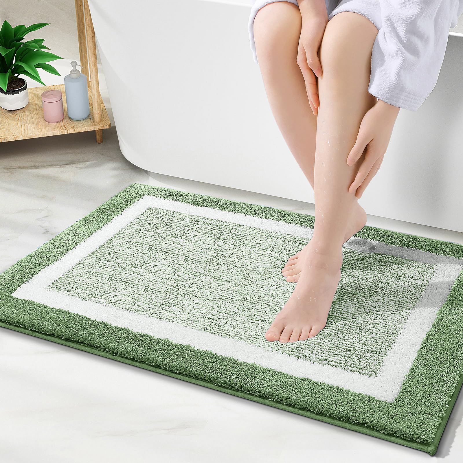 OLANLY Small Bathroom Rugs 24x16, Extra Soft and Absorbent Microfiber Bath Rugs, Non-Slip, Machine Washable, Quick Dry Shaggy Bath Carpet, Bath Mats for Bathroom Floor, Tub, Shower, Grey