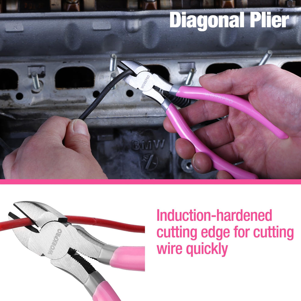 7-piece WORKPRO Pliers Set with Groove Joint, Long Nose, Slip Joint, Linesman, and Diagonal Pliers for DIY & Home Use