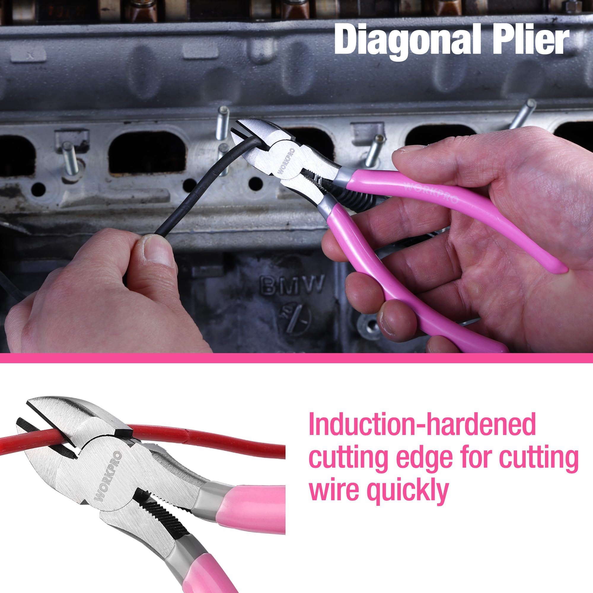 7-piece WORKPRO Pliers Set with Groove Joint, Long Nose, Slip Joint, Linesman, and Diagonal Pliers for DIY & Home Use