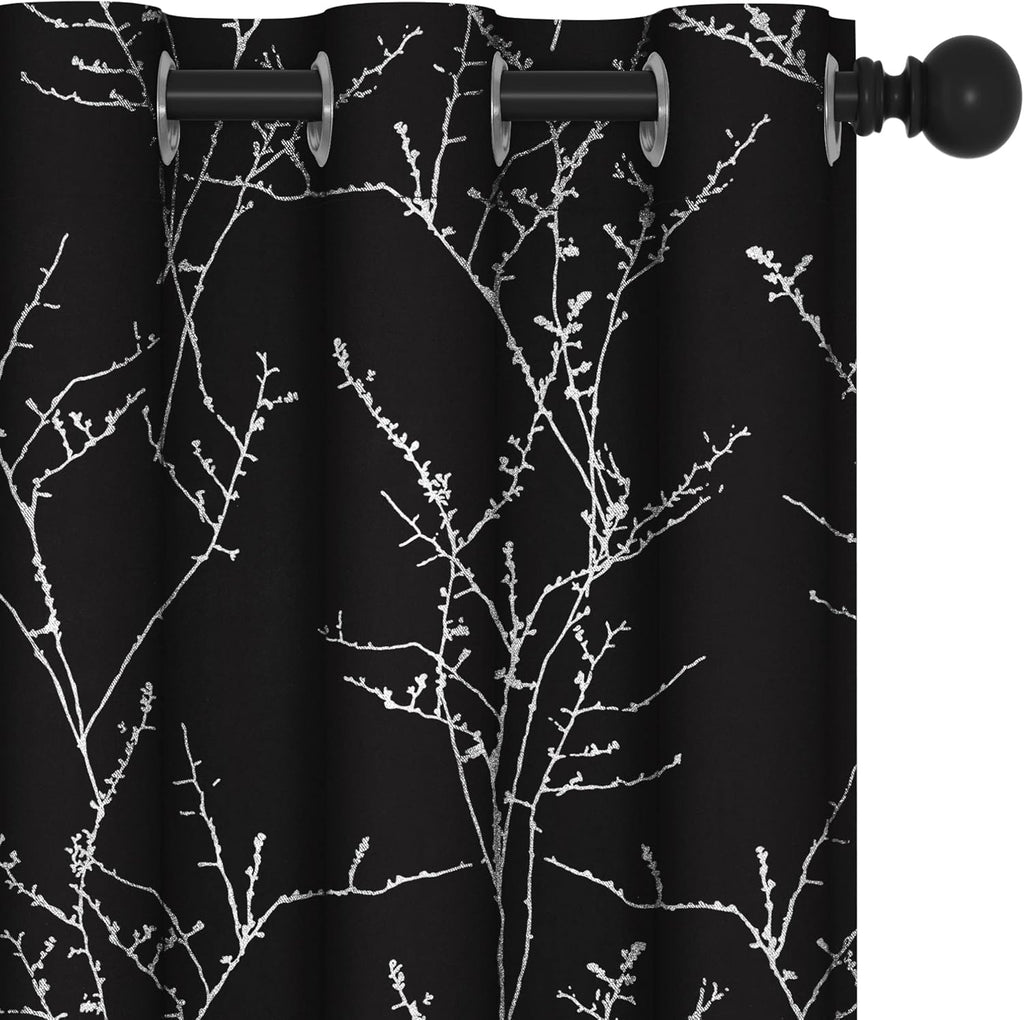 Deconovo Blackout Curtains, Grey Curtain, Thermal Insulated Soundproof Curtain Drapes, Wave Dot Foil Print, 52 x 84 Inch, 2 Panels, Machine‑Washable Privacy Window Drape for Bedroom Living Room Office