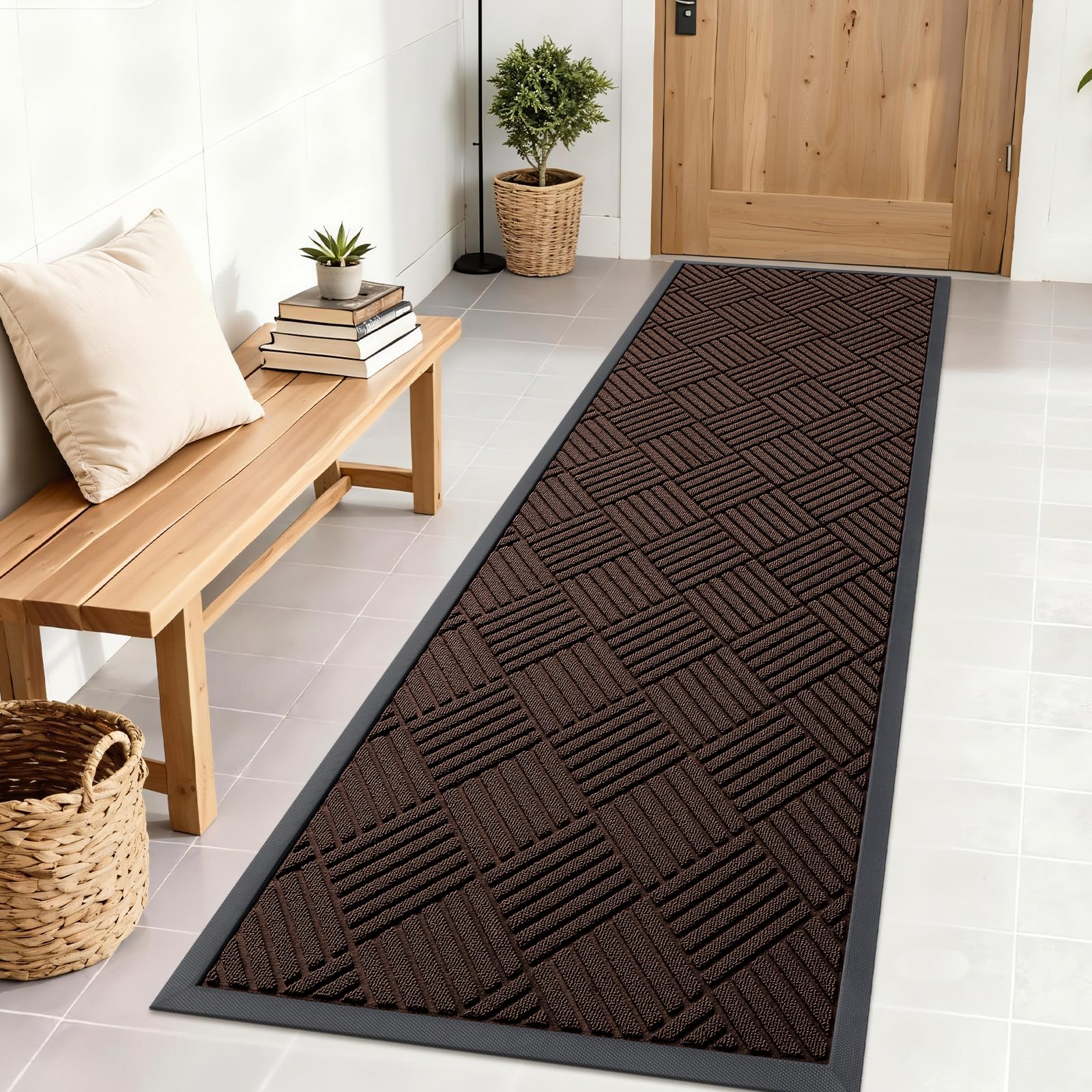 OLANLY Front Door Mat Outside Entrance 29.5x17, Absorbent, Heavy Duty Sturdy Natural Rubber Doormat Indoor Outdoor, Stain and Fade Resistant, Non-Slip Low Profile Floor Mat for Entryway, Grey Diamond