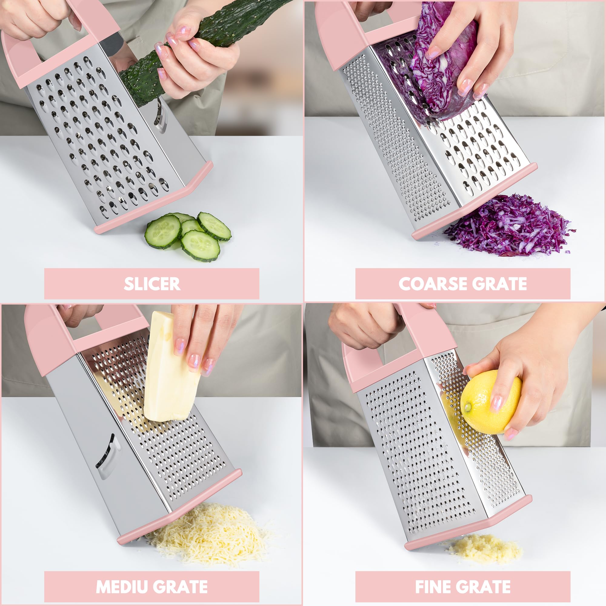 Urbanstrive Cheese Grater With Container Box Grater Stainless Steel Graters for Kitchen Cheese Shredder Parmesan Shredder Kitchen Gadgets Kitchen Tools Kitchen Gifts for Chef Dishwasher Safe Zester