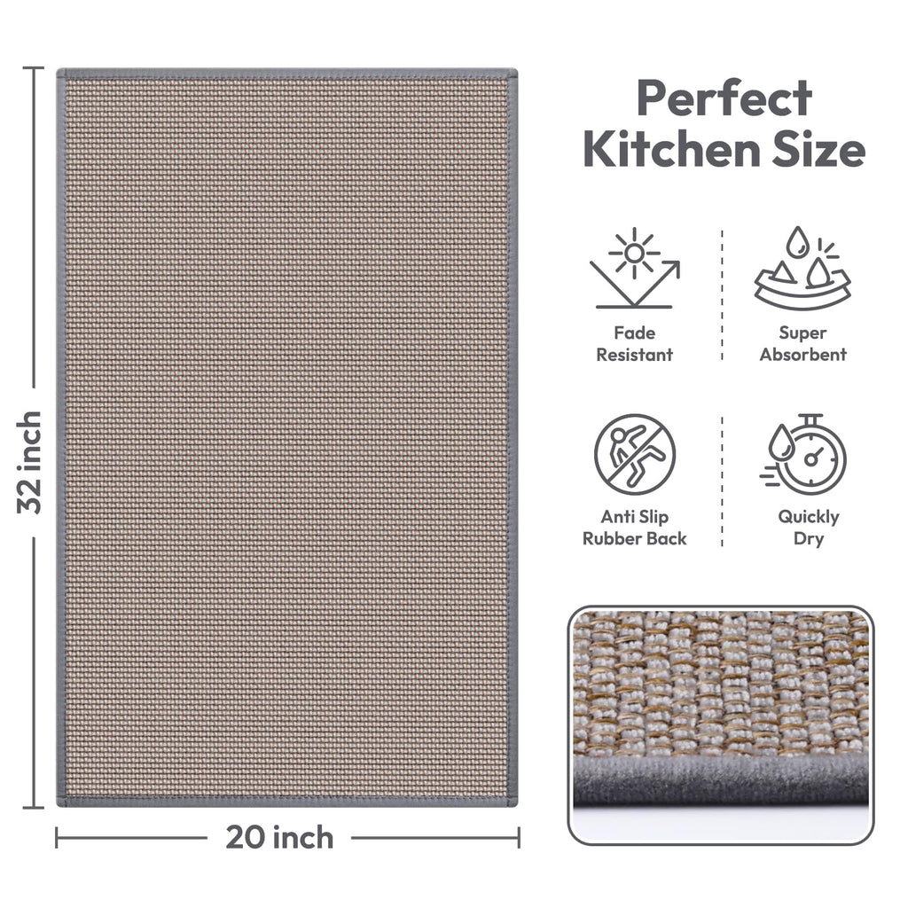 Kitchen Mats for Floor, Kitchen Rug, Nonskid, Washable, Absorbent Kitchen Runner Rug for in Front of Sink, Entryway, Rubber Backing Indoor Door Mat, Farmhouse Style Standing Mat, 17.3"x28", Grey