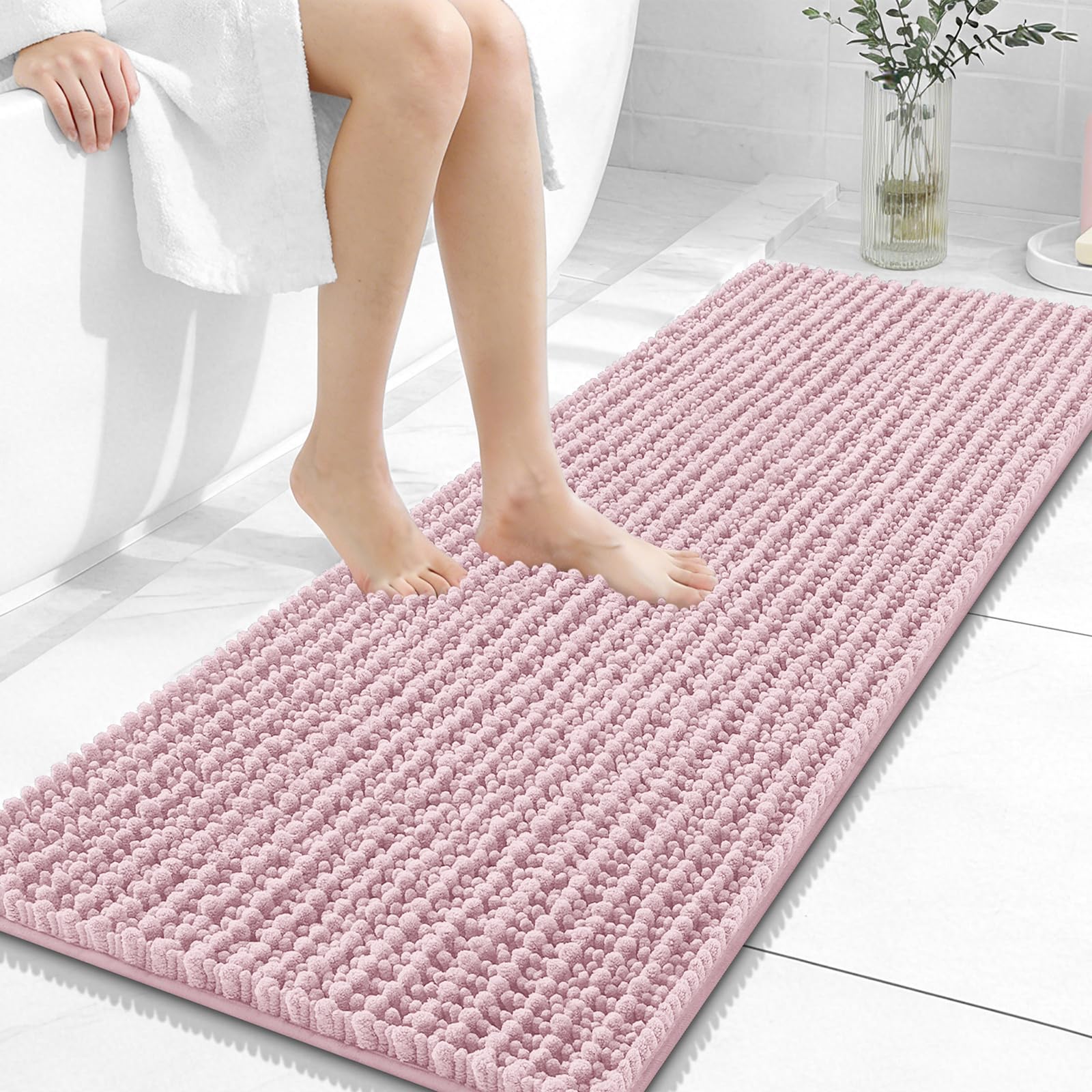 OLANLY Bathroom Rug Mat 30x20, Thick Soft and Absorbent Chenille Bath Mat, Non-Slip Rubber Backing, Machine Washable Quick Dry Bath Rugs for Tub Shower Floor, Home Decor Accessories, Grey