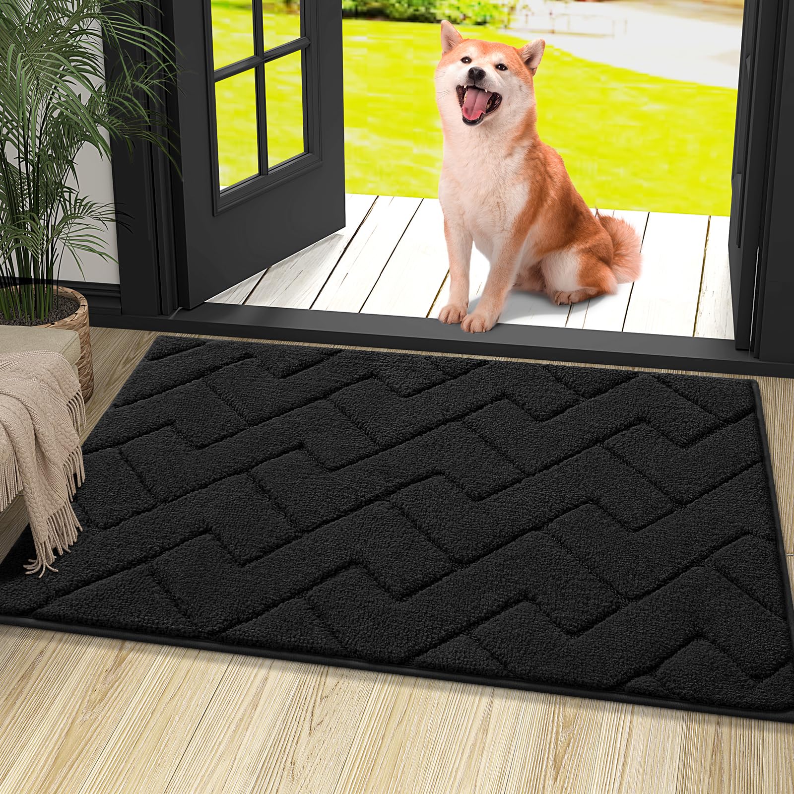 OLANLY Indoor Door Mat, 32x20, Dirt Resistant and Absorbent, Sturdy Non-Slip Rubber Backing, Easy to Clean, Washable Low-Profile Doormat for Entryway, Grey