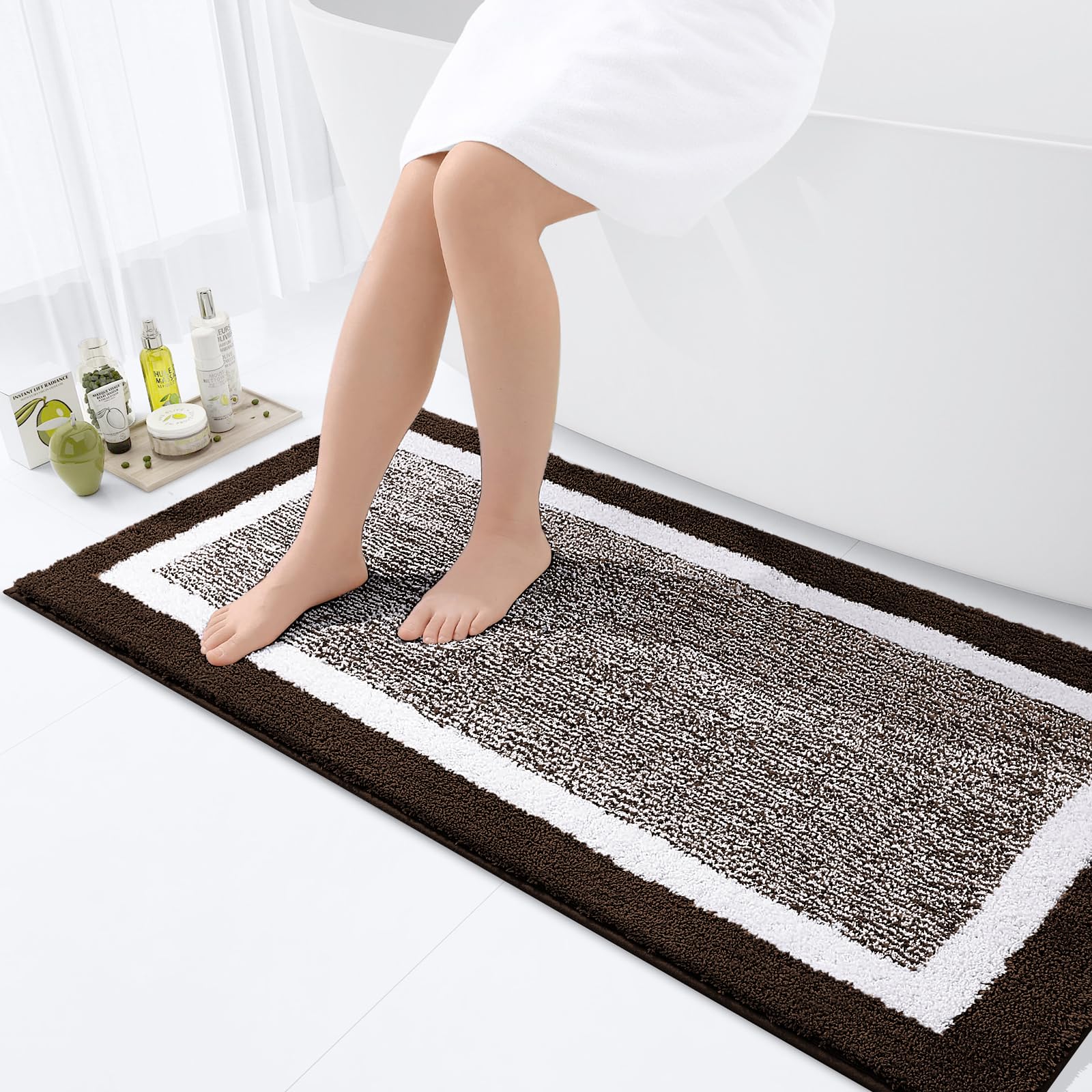 OLANLY Small Bathroom Rugs 24x16, Extra Soft and Absorbent Microfiber Bath Rugs, Non-Slip, Machine Washable, Quick Dry Shaggy Bath Carpet, Bath Mats for Bathroom Floor, Tub, Shower, Grey