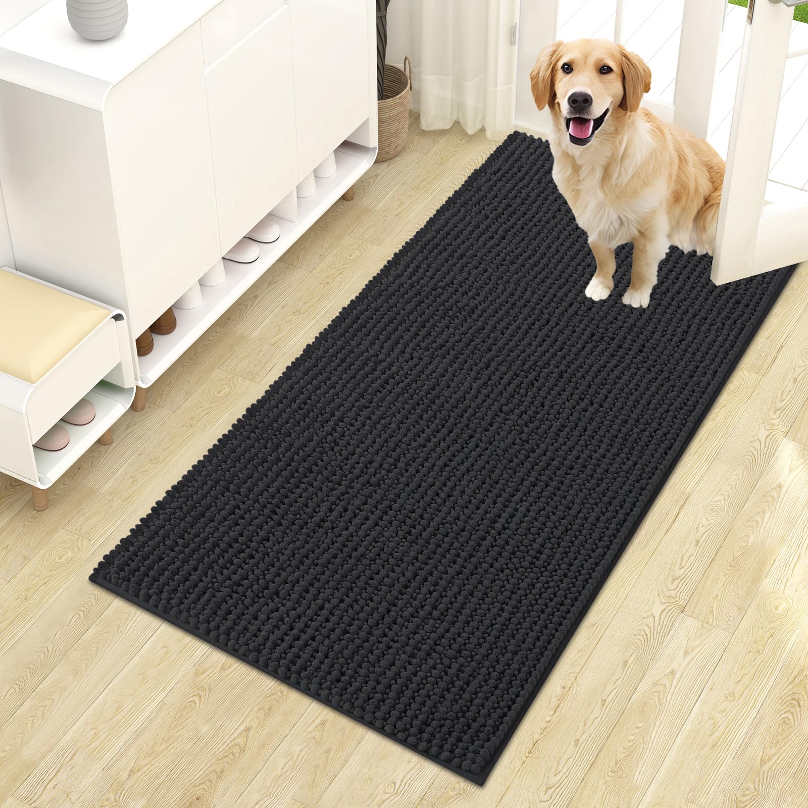 OLANLY Dog Door Mat for Muddy Paws 30x20, Ultra Absorbent Chenille Mud Doormat, Non-Slip Washable and Dirt Trapping Doormat for Indoor Entryway, Quick-Dry Indoor Pet Bed Mats for Dogs, Grey