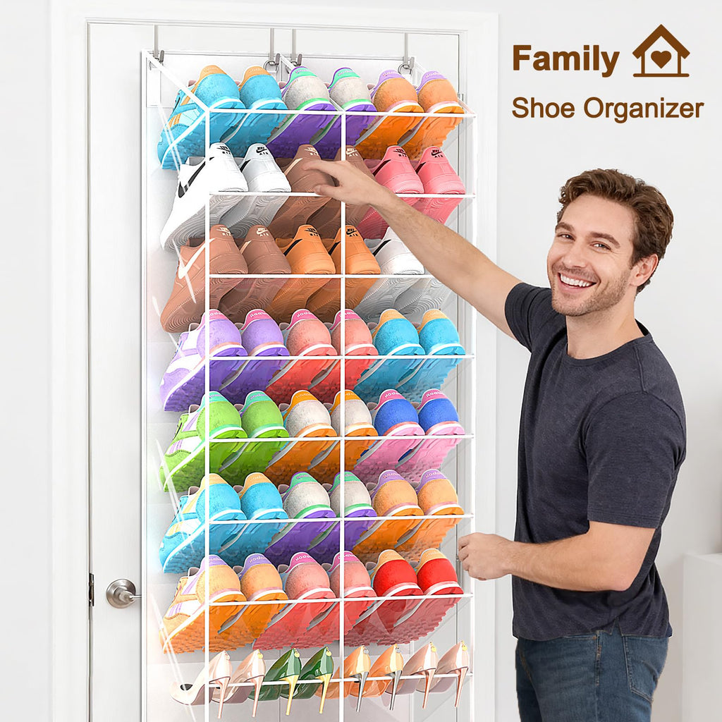 UVIAHOMI 20-30 Pairs Over the Door Shoe Organizer, Clear Pockets Hanging Shoe Storage for Closet, 10-Tier Door Shoes Rack, Handing Shoes Holder Fit All the Family's Sneakers, Boots, Heels, Black