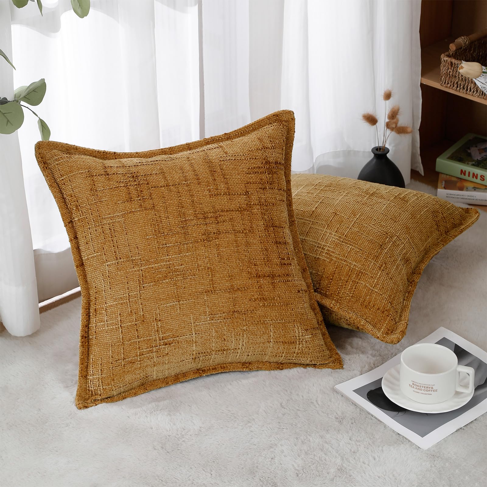 HPUK Decorative Throw Pillow Covers Set of 4 Square Couch Pillows Linen Cushion Cover for Couch Sofa Living Room, 18"x18" inches, Blue