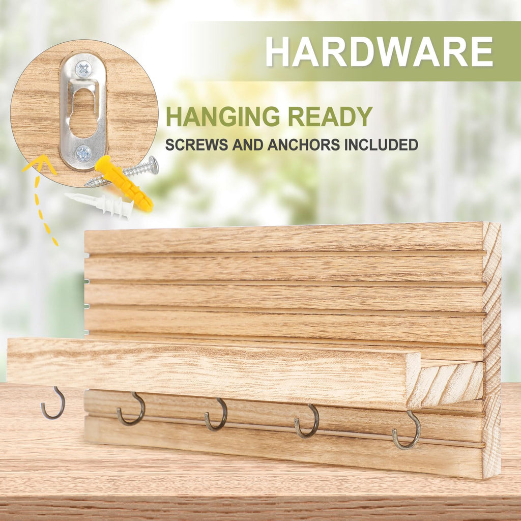 Decorative Key Holder for Wall with Shelf, Entryway Shelf with Hooks Holds Leashes, Jackets and Glasses – Sturdy Wood Keyholder Entrance Hanger with Mounting Hardware (Black, Medium)