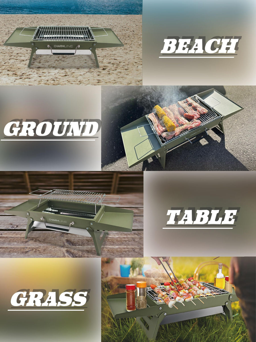 Charmline 14 x 9 inches Portable Charcoal BBQ Grill, Foldable Compact Camping Barbecue for 1–3 People, Ideal for Garden, Beach, Picnic & Tabletop Use, Green