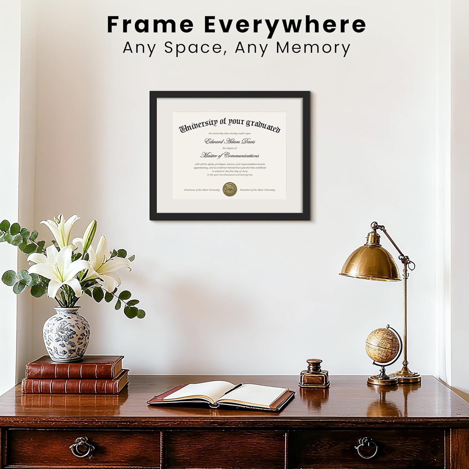 upsimples 11x14 Diploma Frame with Clear Plexiglass, Displays 8.5 x 11 Certificate Frame with Mat or 11x14 Picture Frame without Mat for Document Degree, Black, 1 Pack