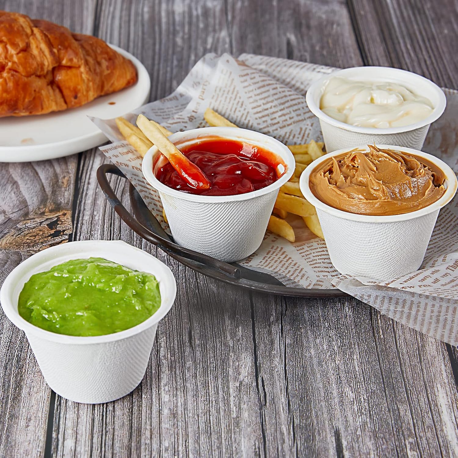 Vplus 300 Pack Compostable Disposable Paper Plates 6 inch and 800 Pack 4 OZ Disposable Souffle Cups