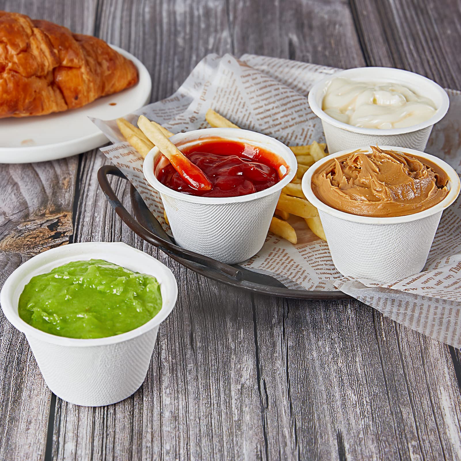 Vplus 500 Pack 2 OZ Disposable Souffle Cups, 100% Compostable Portion Cups, Made From Bagasse Fibe, Perfect For Dips, Food Sample, Jams, Honey, Sauces, Nuts