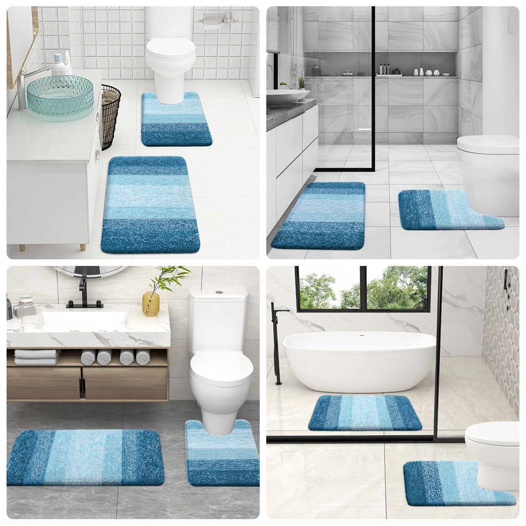 OLANLY Bathroom Rugs Sets 4 piece, Soft Microfiber Absorbent Bath Mat, U-Shaped Contour Toilet Mat and Toilet Lid Cover, Quick Dry, Machine Washable, Toilet Cover and Rug Set for Bathroom, Grey