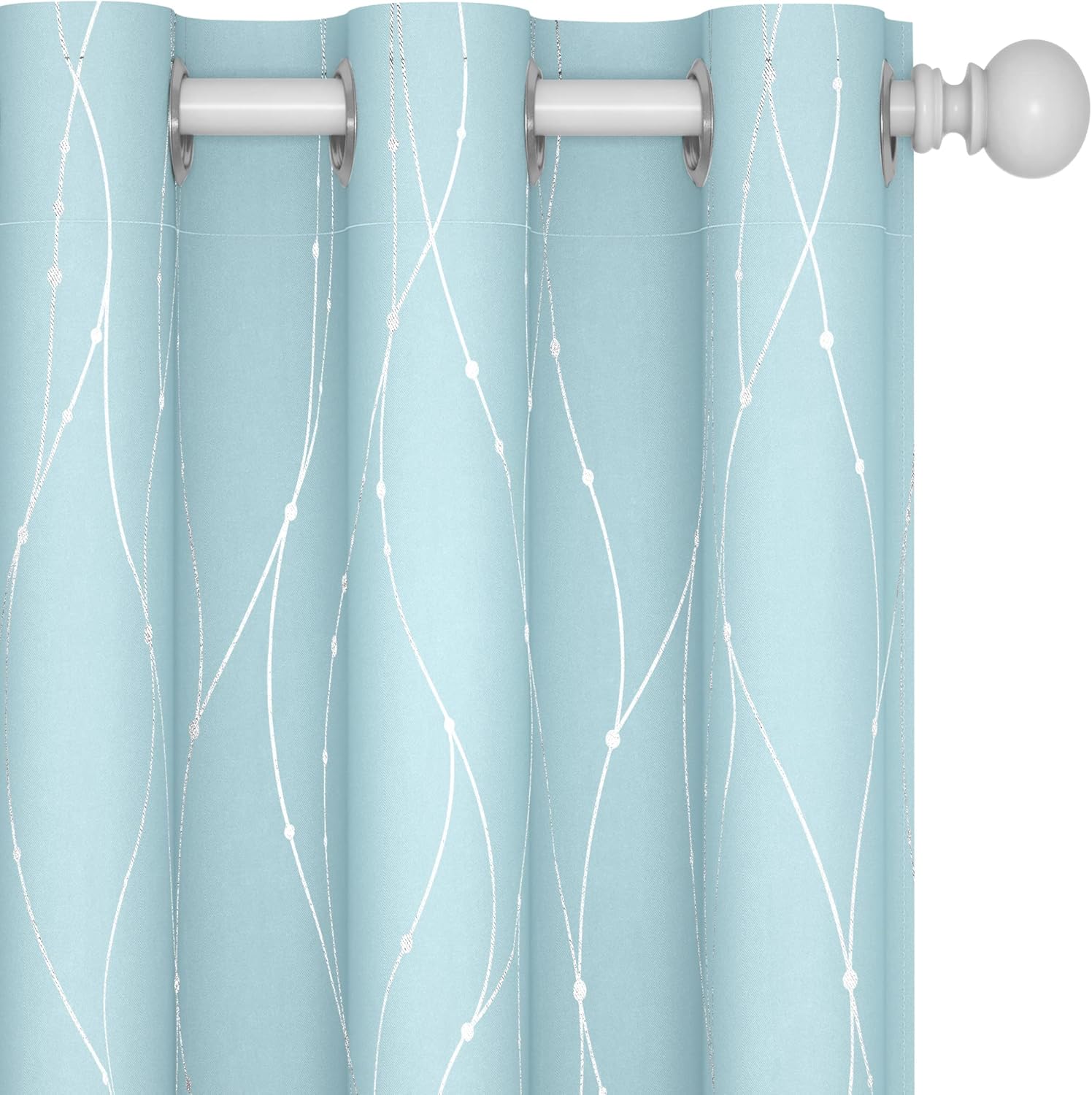 Deconovo Blackout Curtains, Grey Curtain, Thermal Insulated Soundproof Curtain Drapes, Wave Dot Foil Print, 52 x 84 Inch, 2 Panels, Machine‑Washable Privacy Window Drape for Bedroom Living Room Office