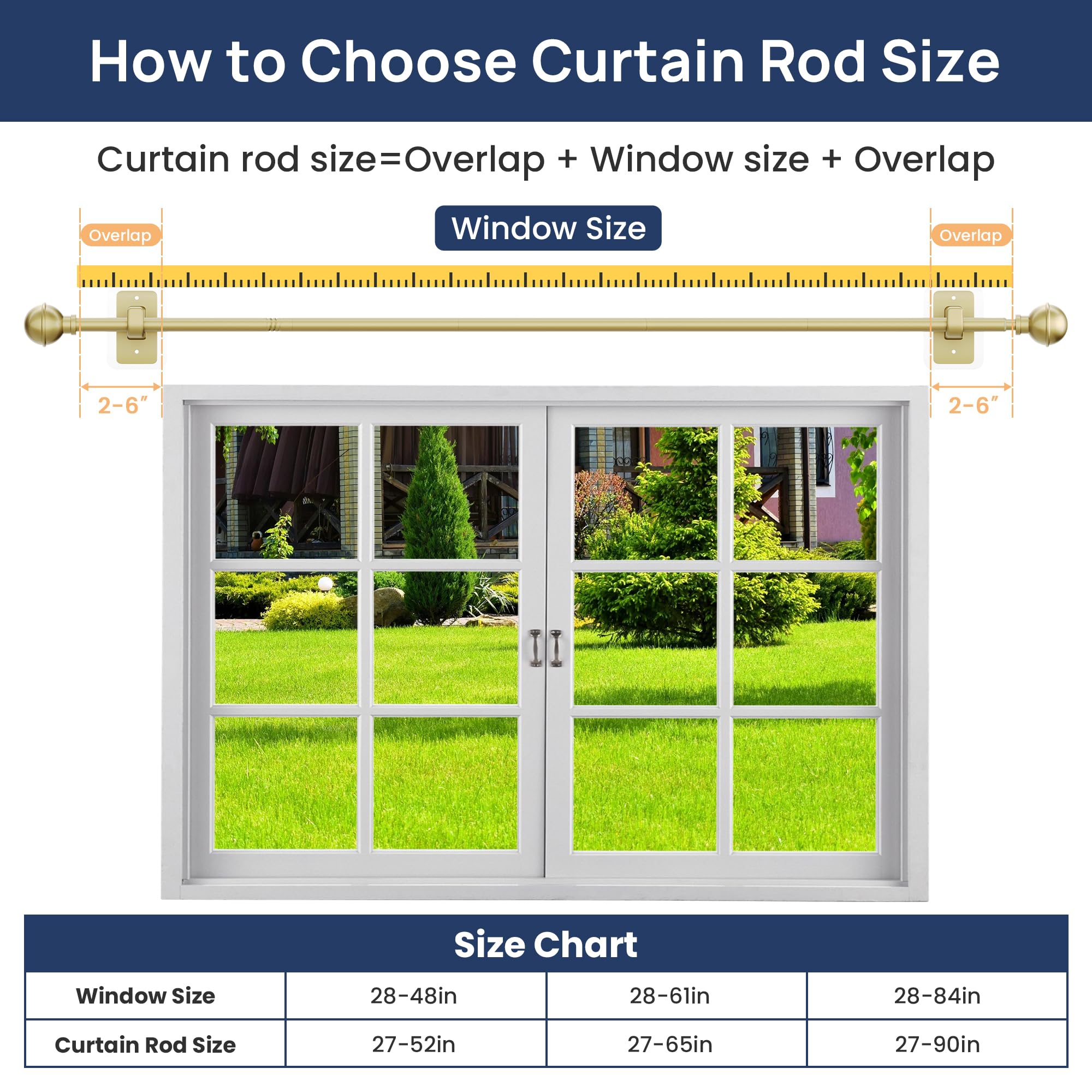 ENJOYBASICS No Drill Curtain Rods for Window 28 to 47 Inches, 5/8 Inch Diameter Renter Friendly Drapery Rod with Adhesive Brackets without Drilling, Adjustable from 27 to 52 Inches, Black
