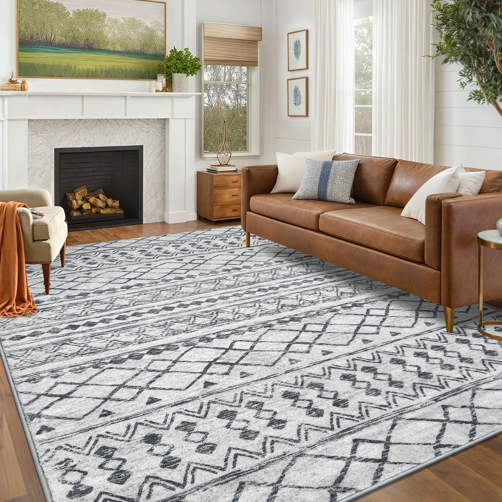 KUTA Washable Non-Slip Rugs for Entryway 2x3, Grey Moroccan Boho Small Area Rug, Ultra Soft Vintage Geometric Low-Pile Indoor Door Mat Floor Carpet for Indoor, Entrance, Kitchen, Bathroom, Bedroom