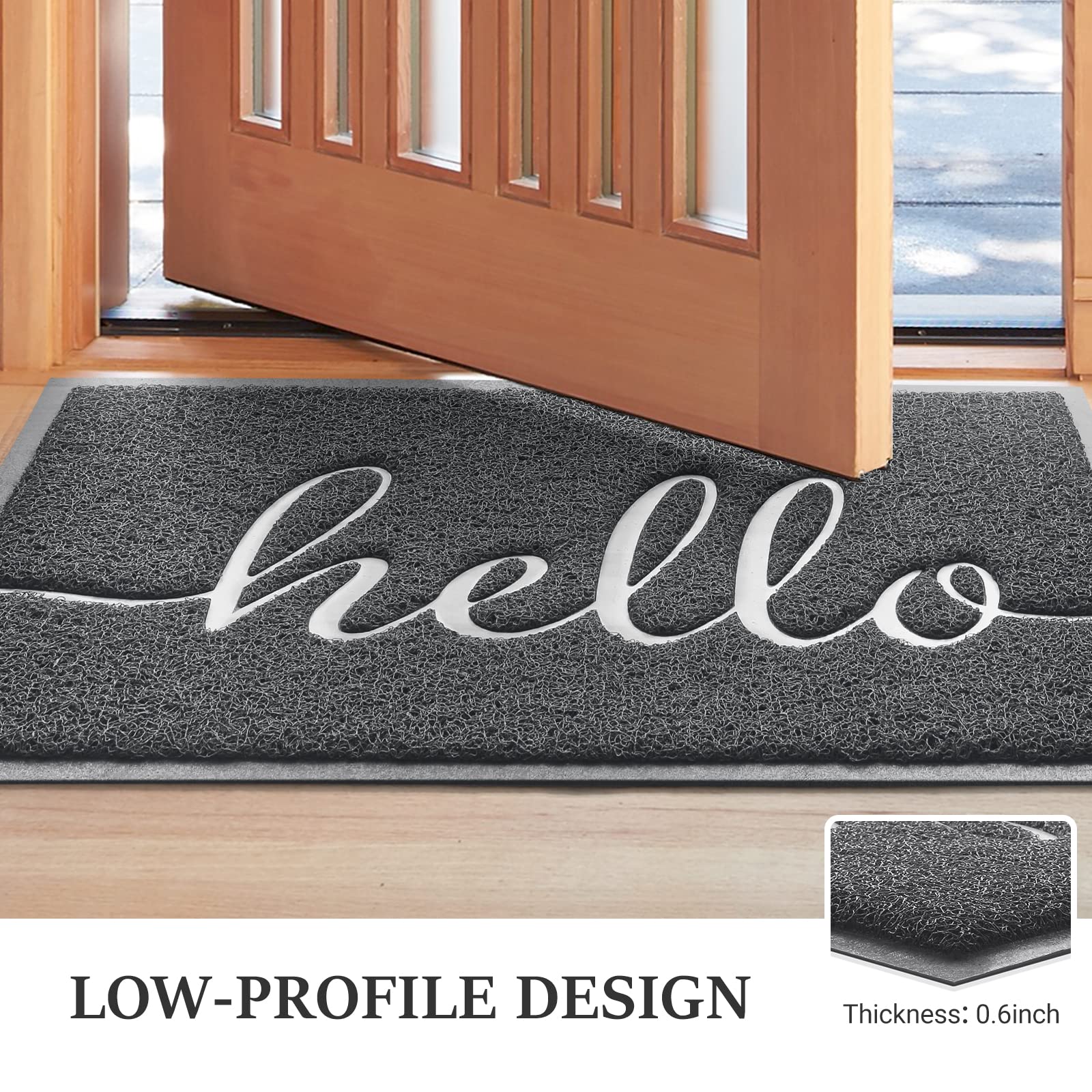 Door Mat (30"x17.5",Black), Welcome Mat Low Profile Front Doormat Floor Mat Non Slip Rugs for Entryway, Patio, High Traffic Areas