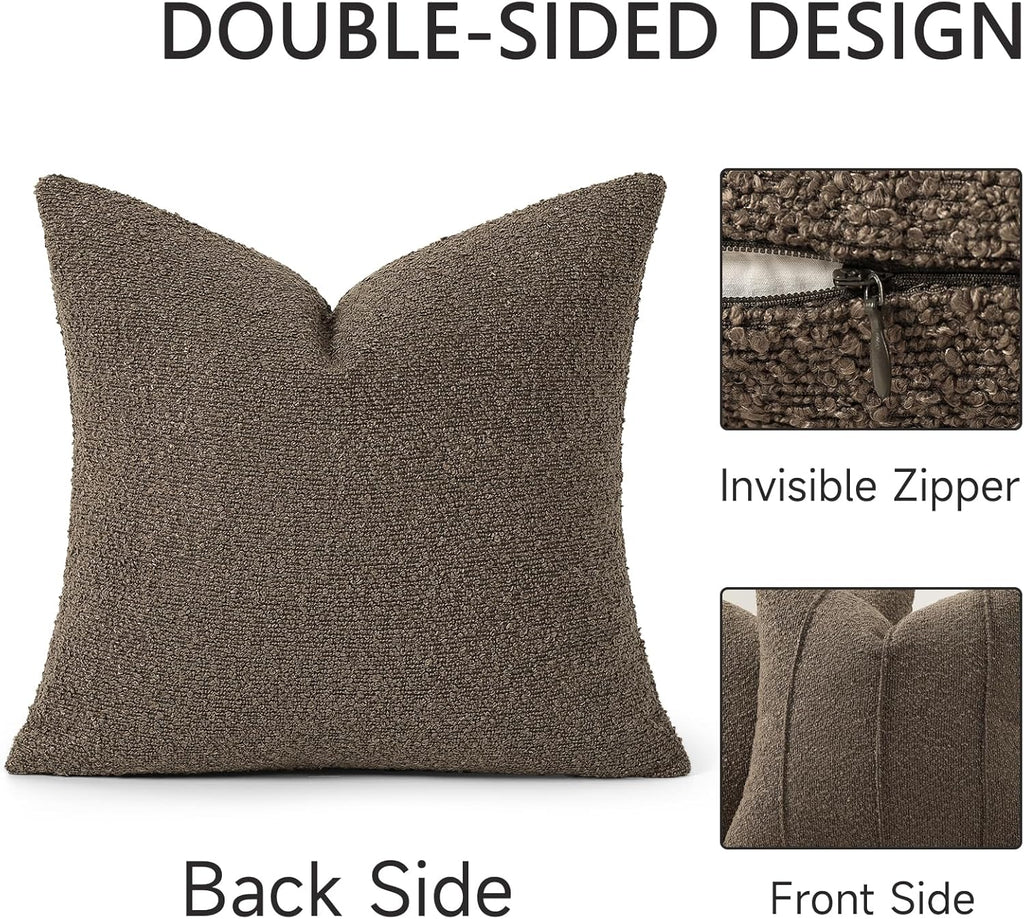 YCOLL Brown&Beige Textured Boucle Throw Pillow Covers