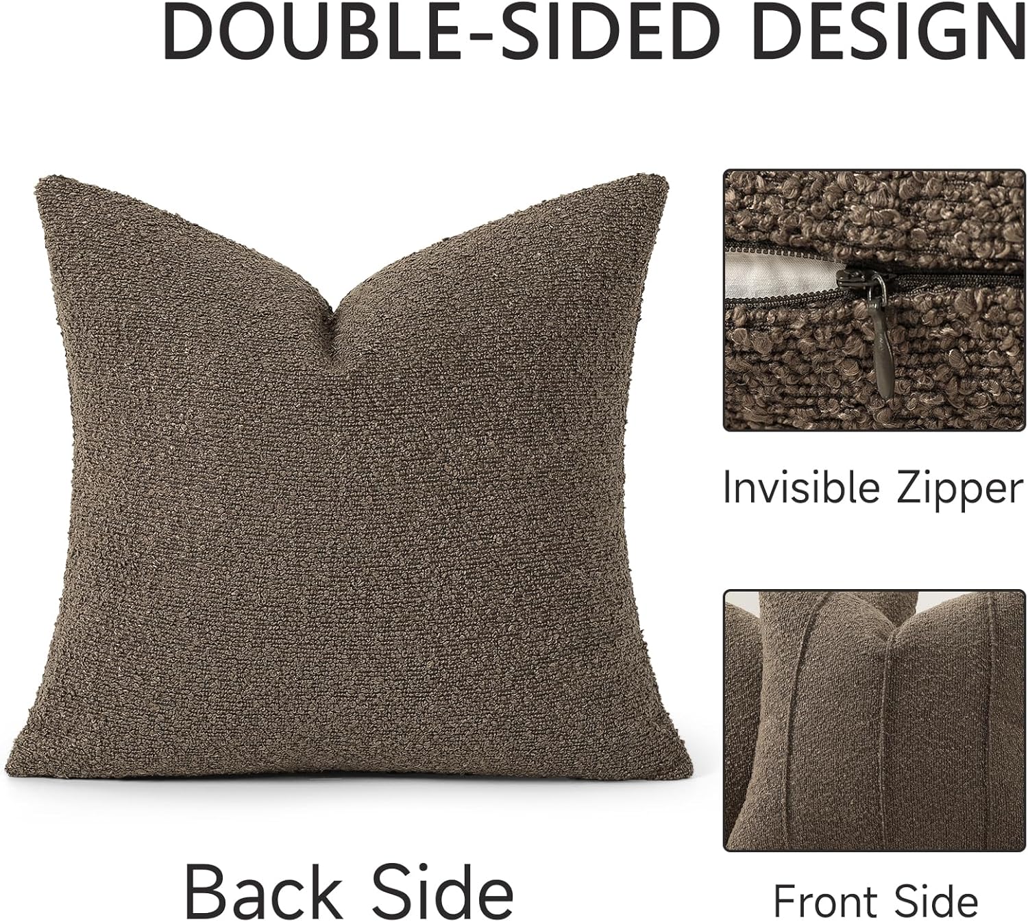 YCOLL Brown&Beige Textured Boucle Throw Pillow Covers