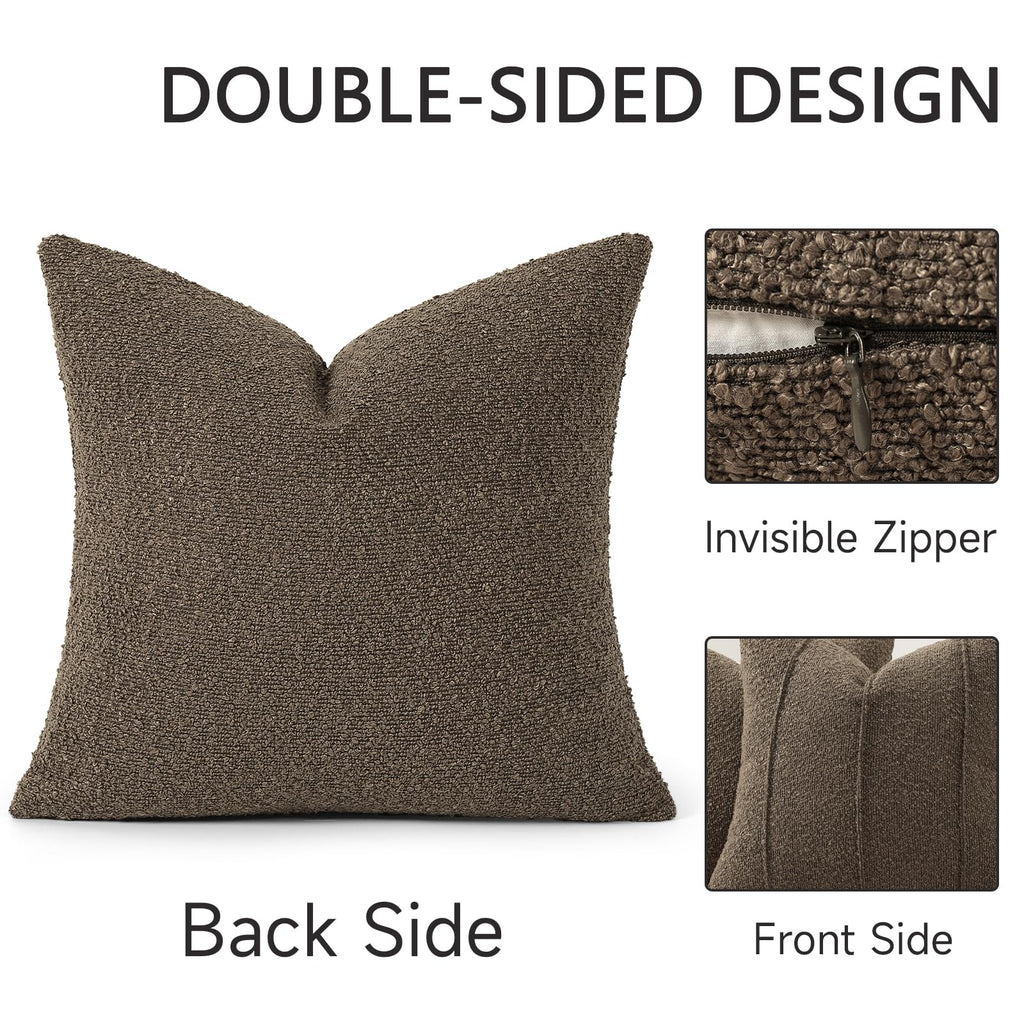 YCOLL Textured Boucle Throw Pillow Covers 20x20 Pack of 2 - Soft Neutral Striped Cushion Covers, Cozy Accent Decorative Pillow Covers for Couch, Sofa, Bed, Living Room (Beige)