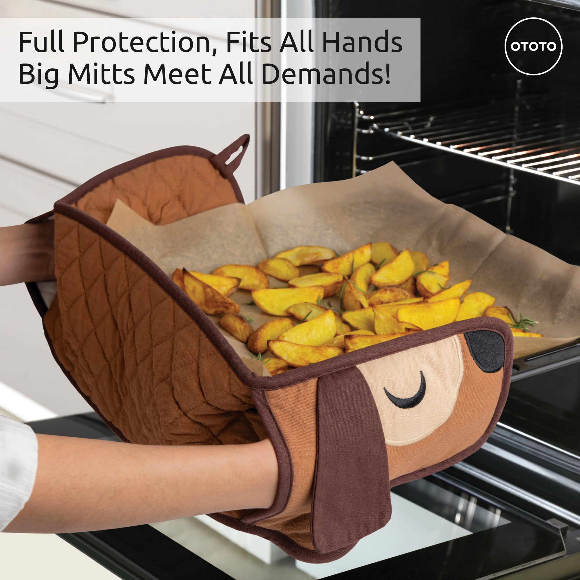 OTOTO Hot-Dog Double Oven Mitts Cute Funny - Gifts for Dog Lovers, Dachshund Themed Gifts, Heat Resistant, Kitchen Gadgets (Brown)