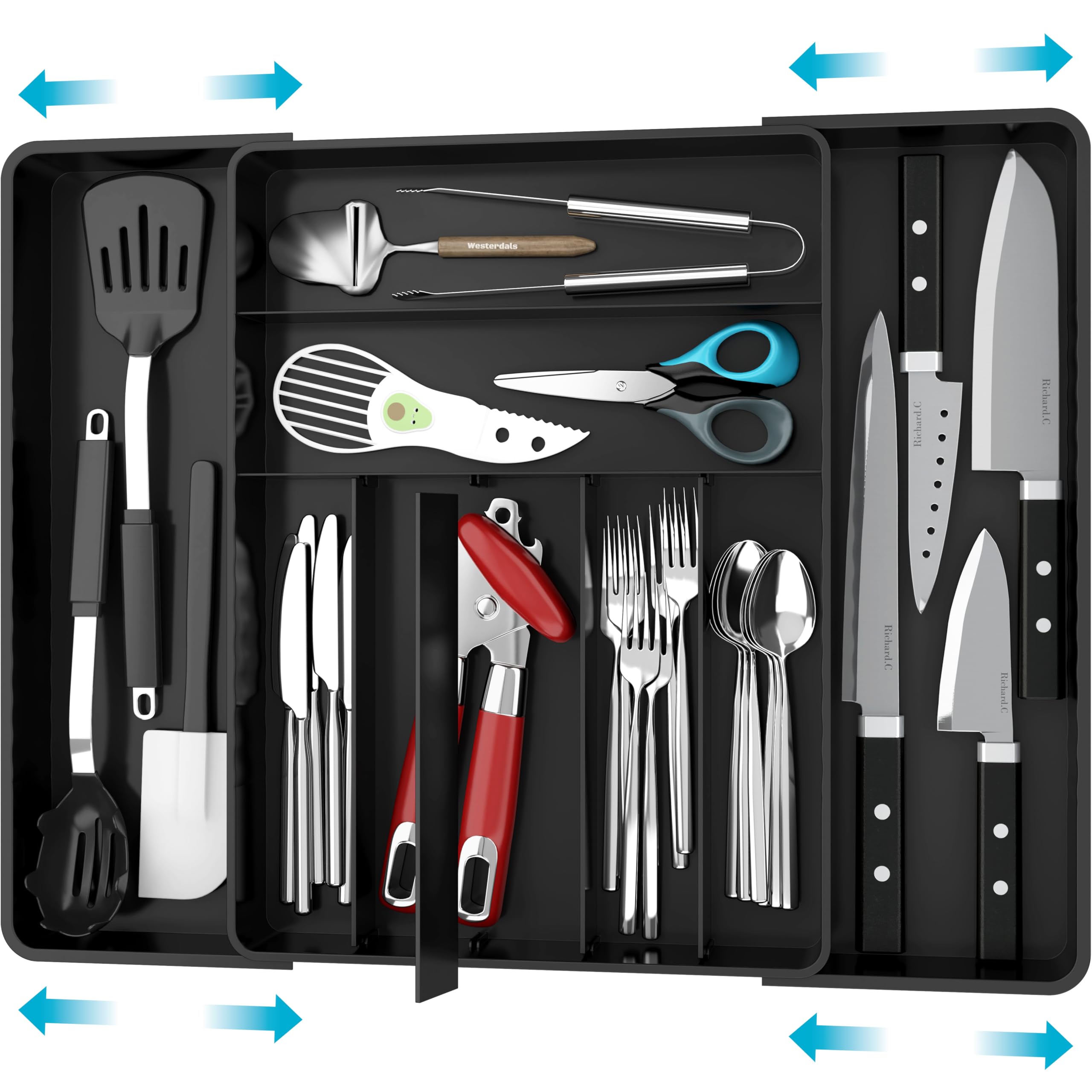 Simple Houseware Expandable & Adjustable Cutlery Drawer Organizer - Large Utensil and Flatware Tray for Kitchen Drawers, White