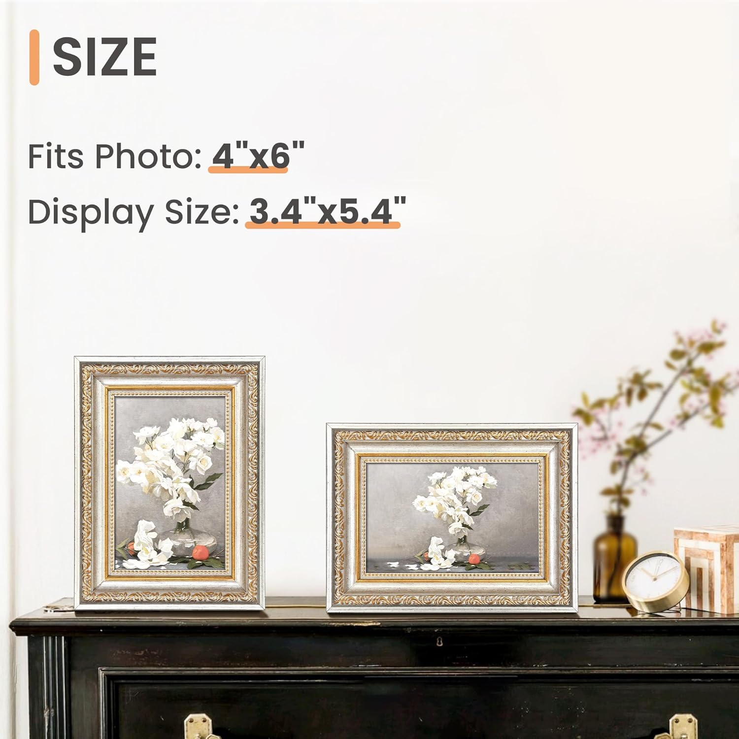 upsimples 4x6 Picture Frame with Real Glass, Ornate Vintage 4 x 6 Photo Frames for Wall Decor or Tabletop Display, White and Gold, 2 Pack