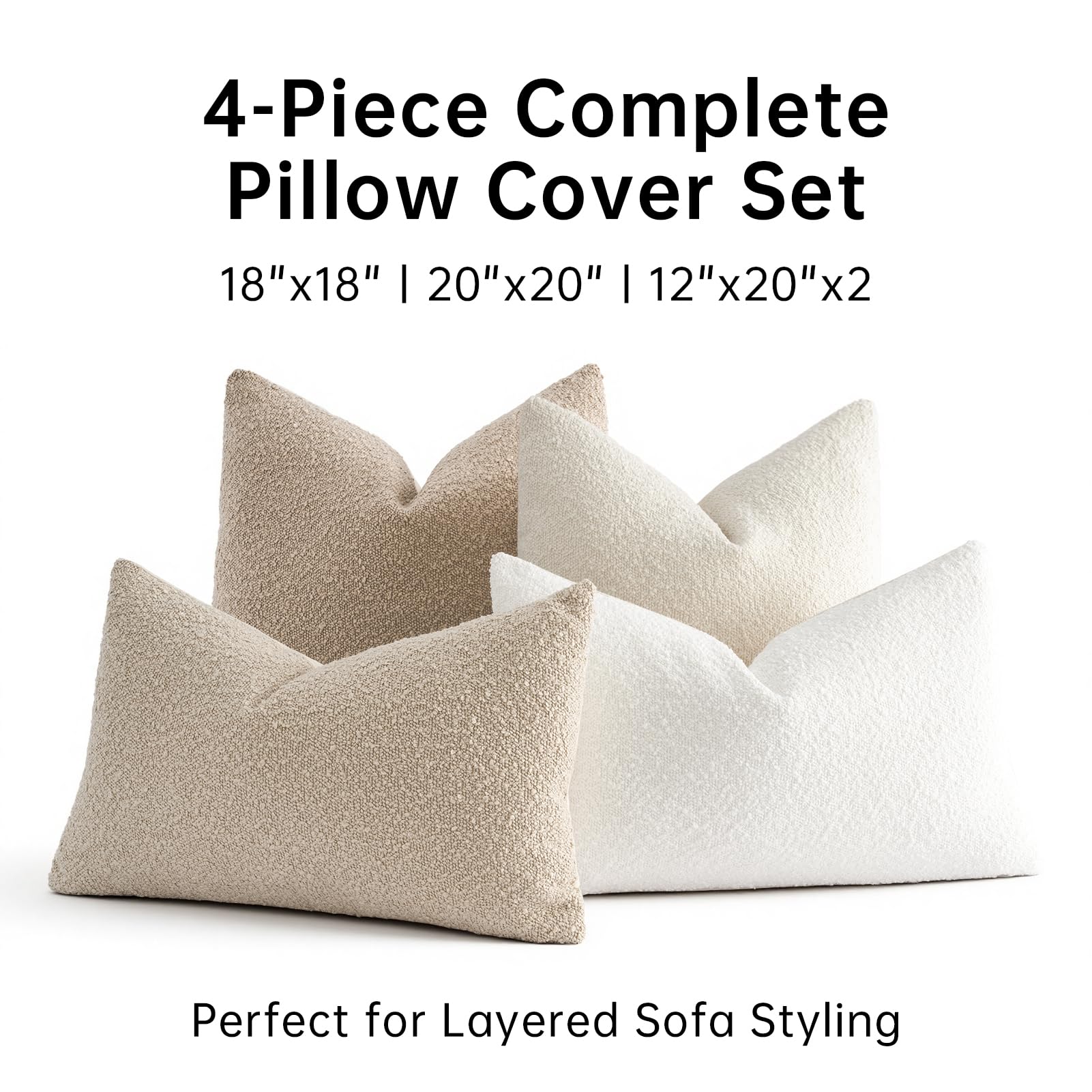 Topfinel Boucle Decorative Pillow Covers 18x18 Inches Set of 4 Neutral Cream Ivory White Pillowcase with Linen Cotton Back Chair Sofa Modern & Minimal Living Room Spring Home Decor