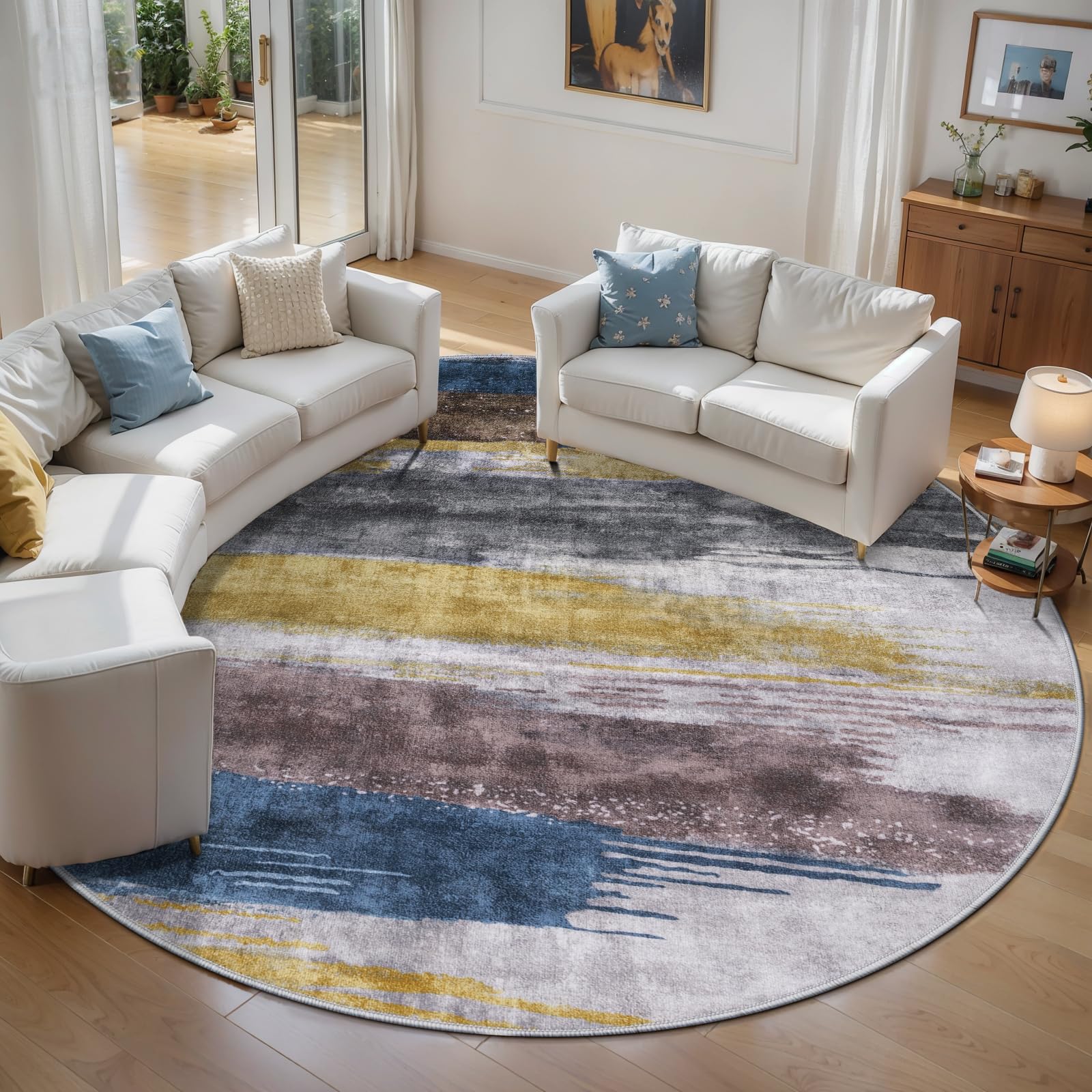 Ciicool Modern Abstract Area Rug 2x3 Washable Small Entryway Rug, Non-Slip Low Pile Throw Rug, Foldable Kitchen Bathroom Rugs, Blue Grey Floor Carpet for Entrance Living Room Bedroom Indoor Doormat